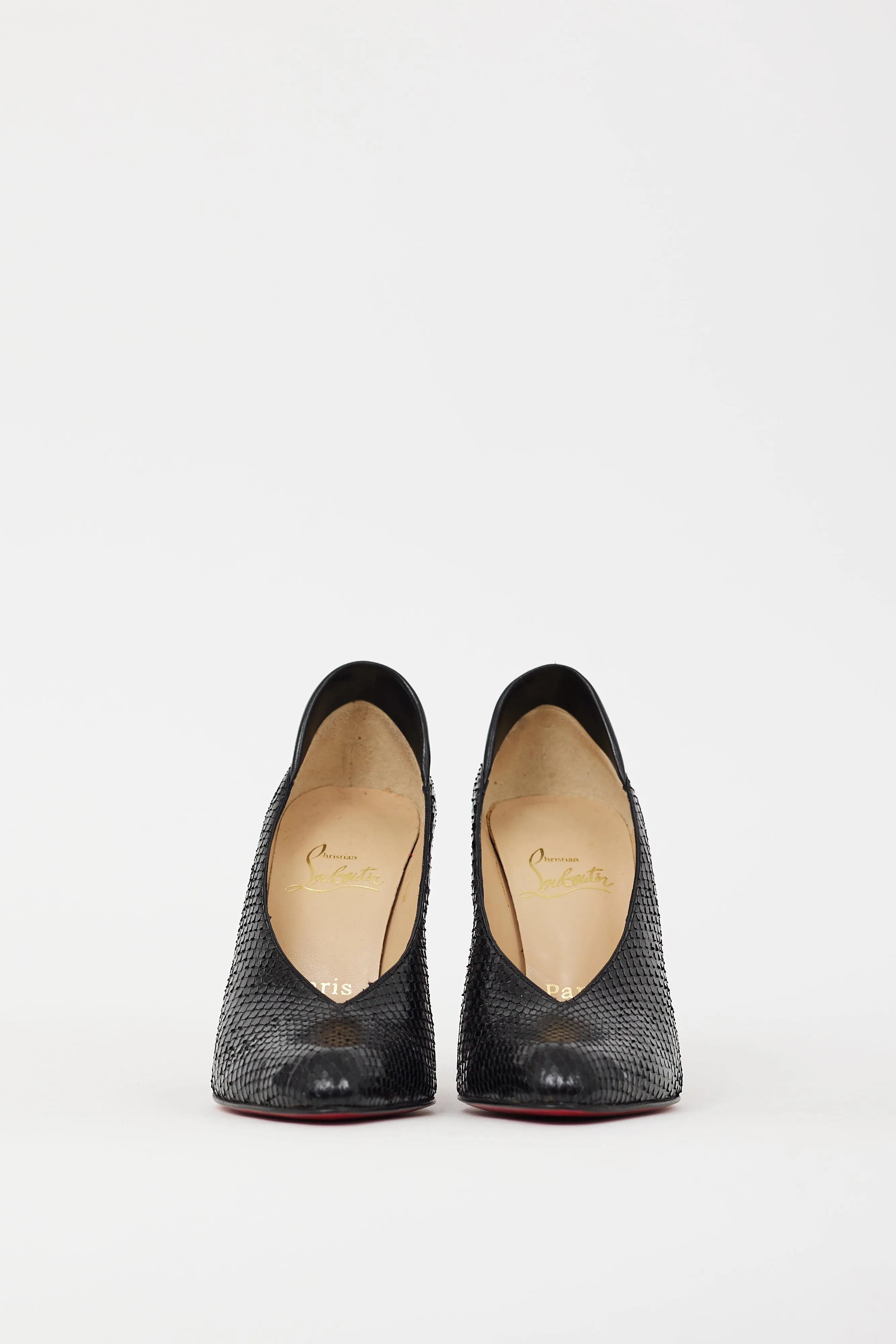 Black Leather Embossed Heel