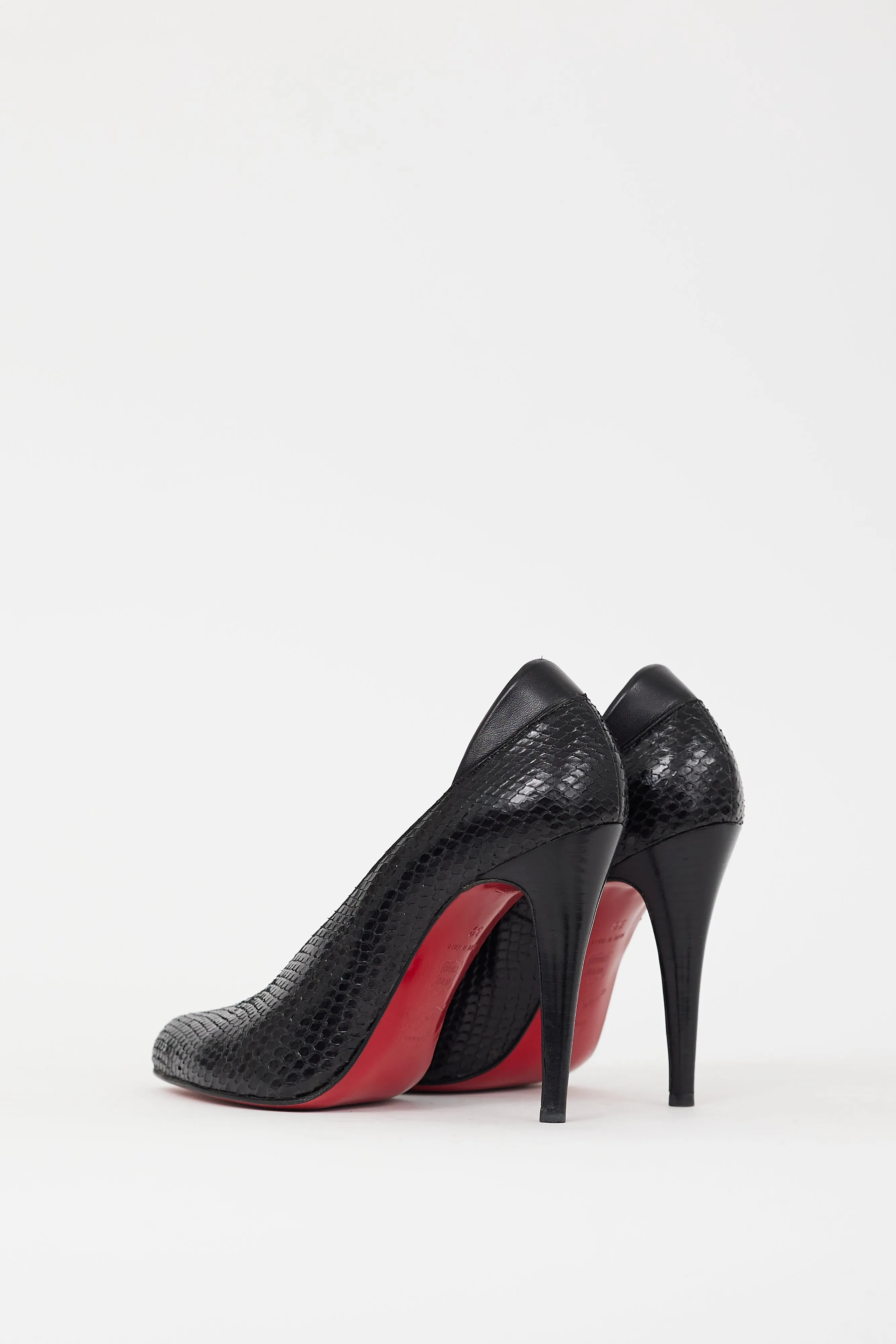 Black Leather Embossed Heel