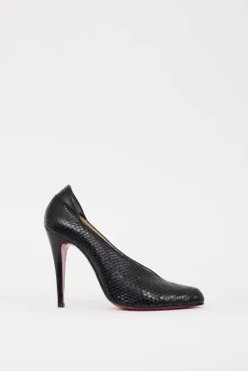 Black Leather Embossed Heel