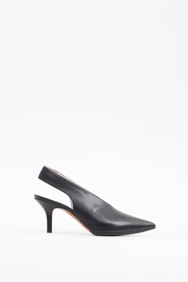 Black Leather Pointed Slingback Heel