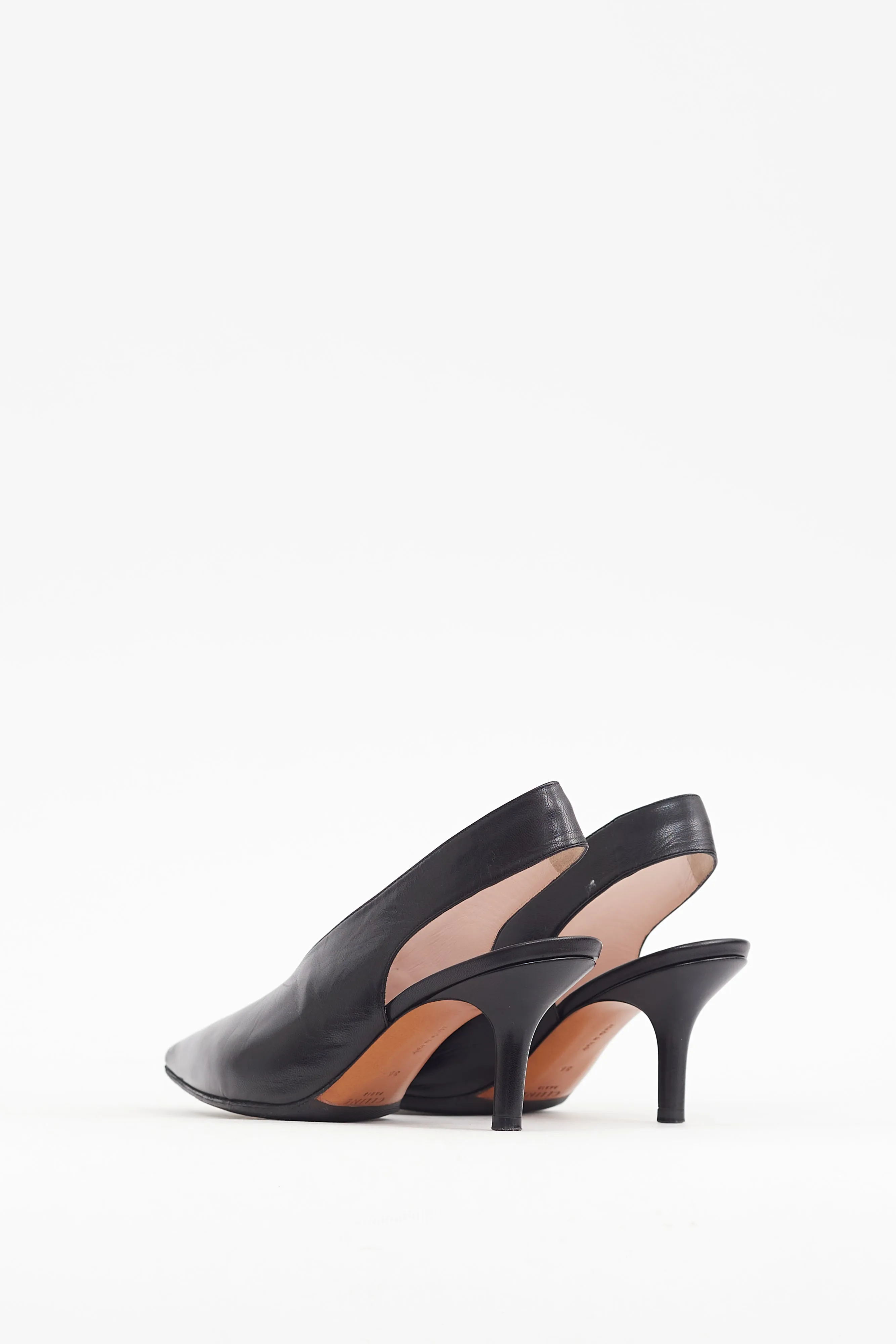Black Leather Pointed Slingback Heel