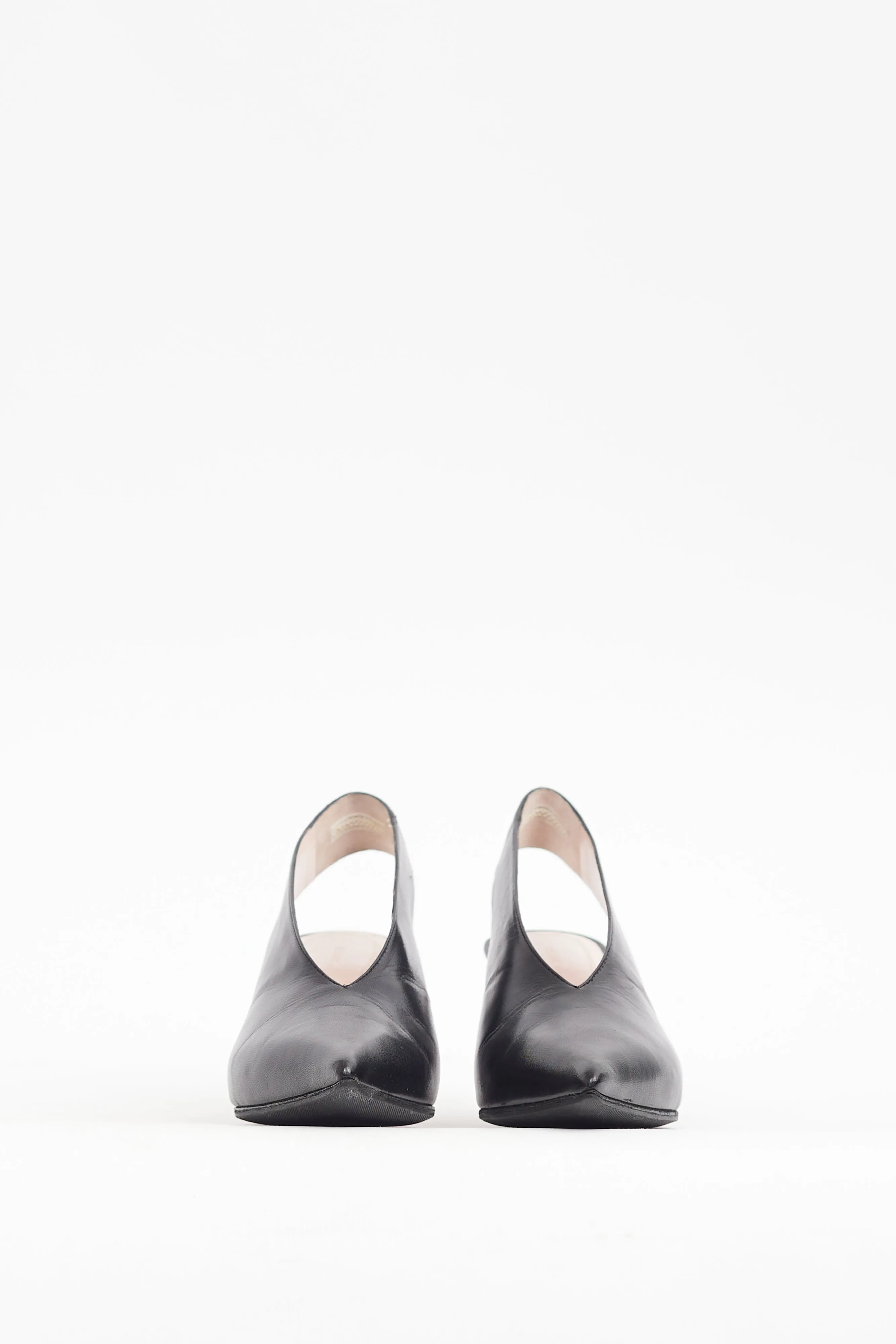Black Leather Pointed Slingback Heel