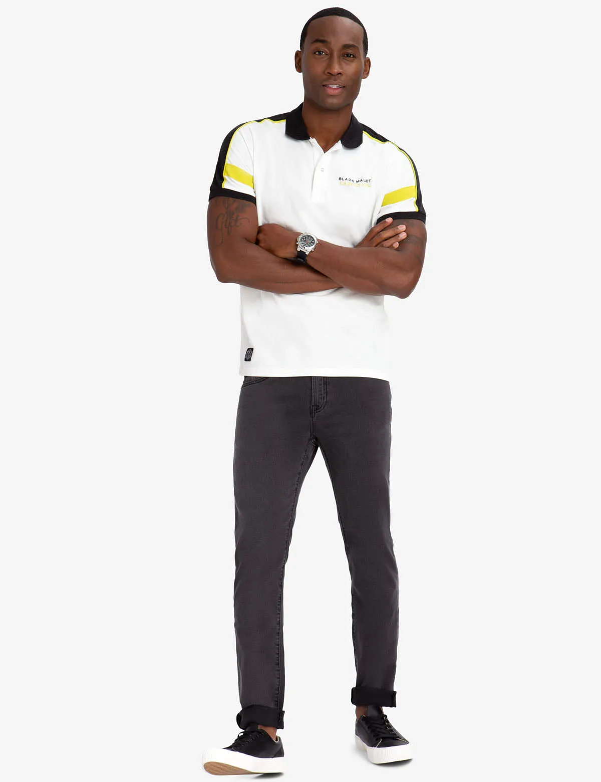 BLACK MALLET SHOULDER PIECING POLO SHIRT