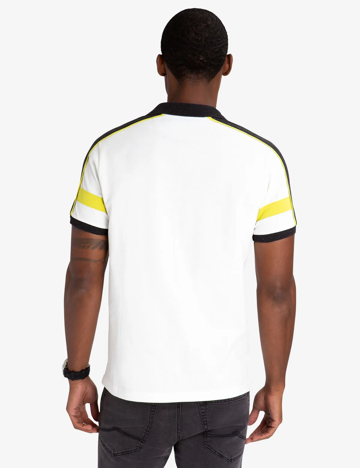 BLACK MALLET SHOULDER PIECING POLO SHIRT