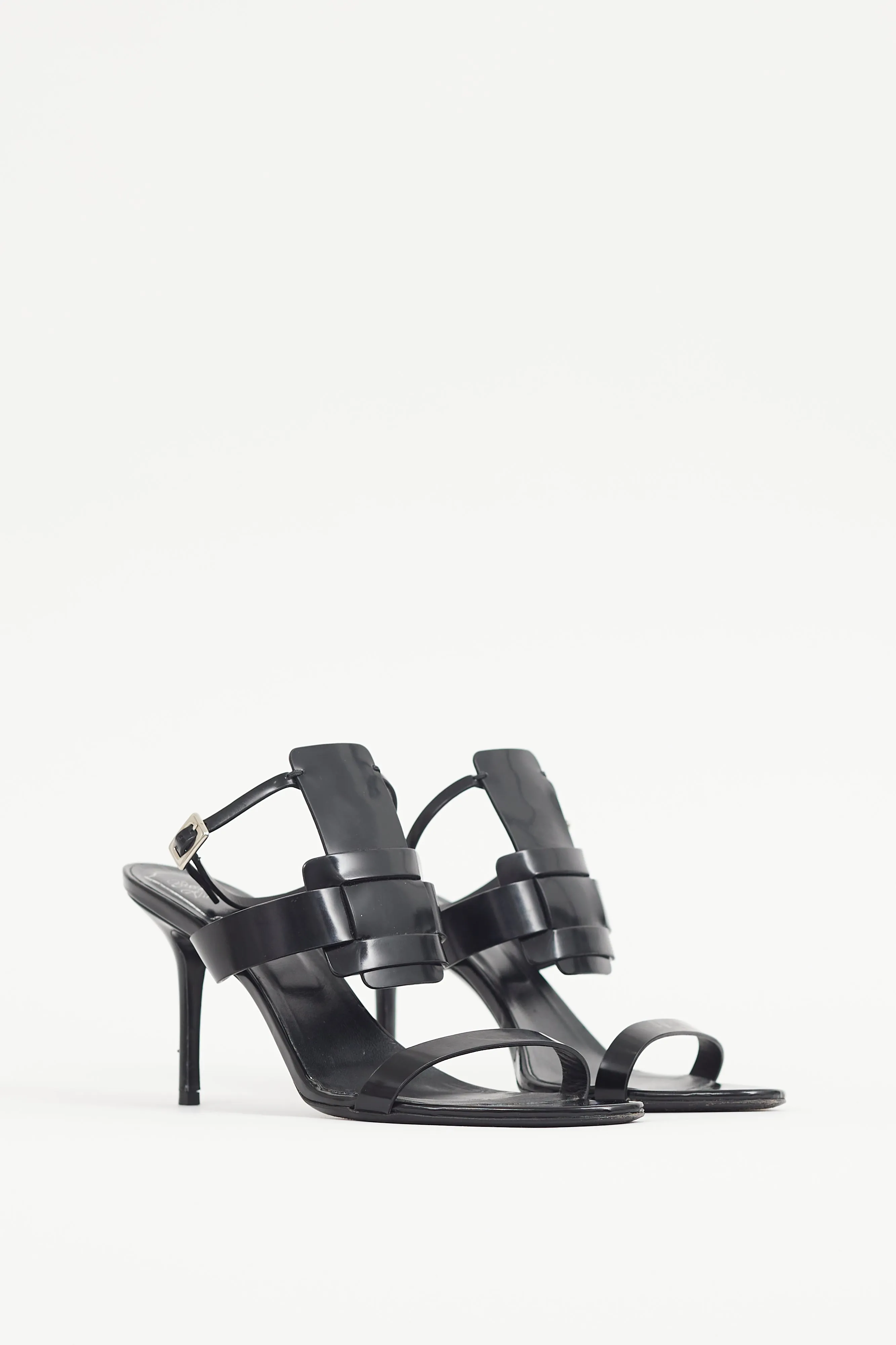Black Patent Leather Buckle Sandal