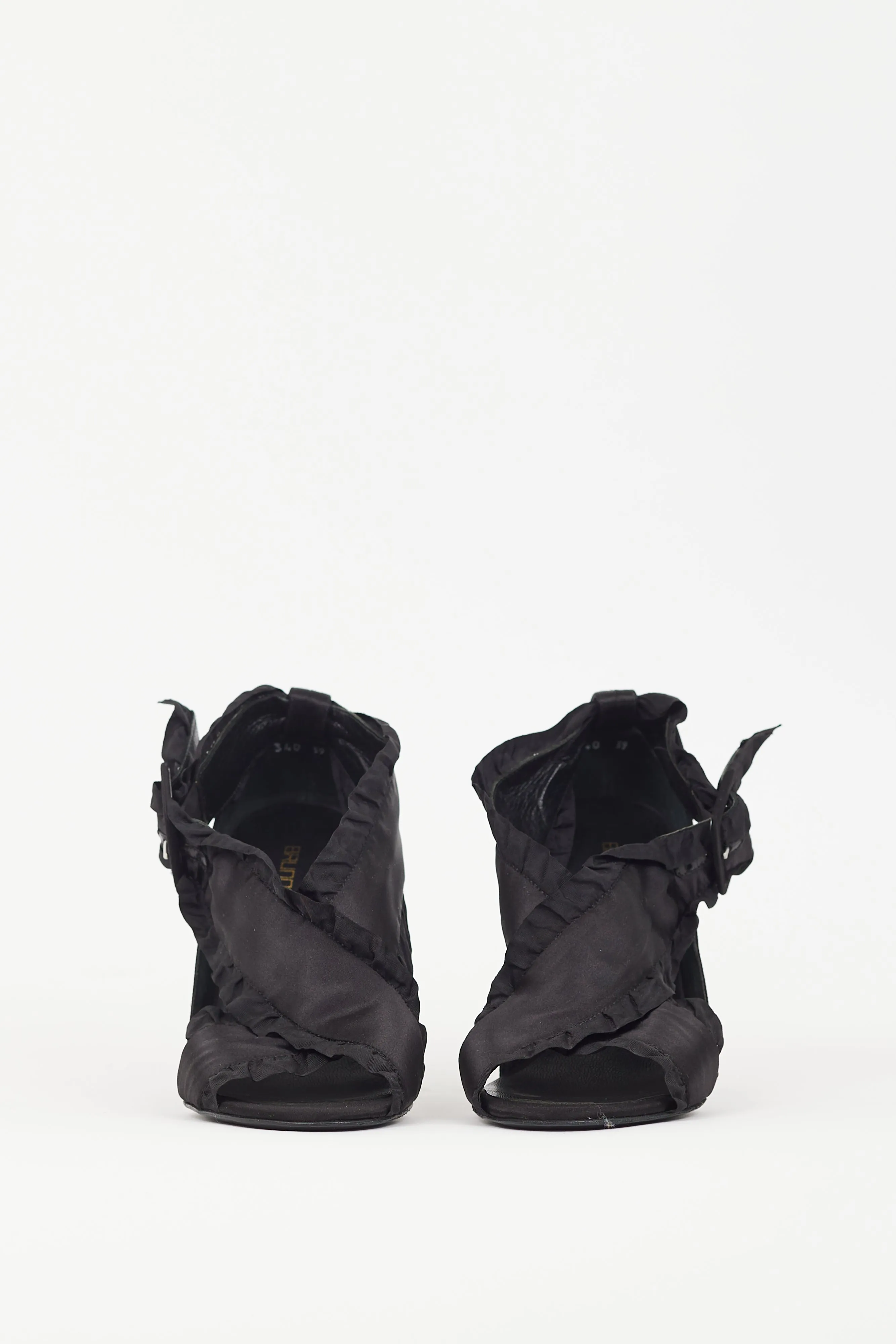 Black Satin Ruffled Strappy Heel
