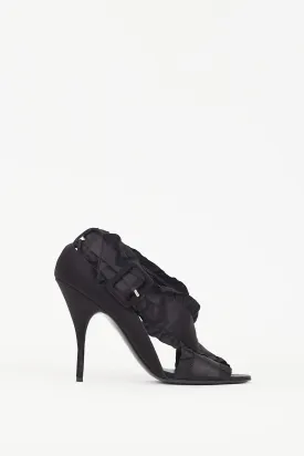 Black Satin Ruffled Strappy Heel