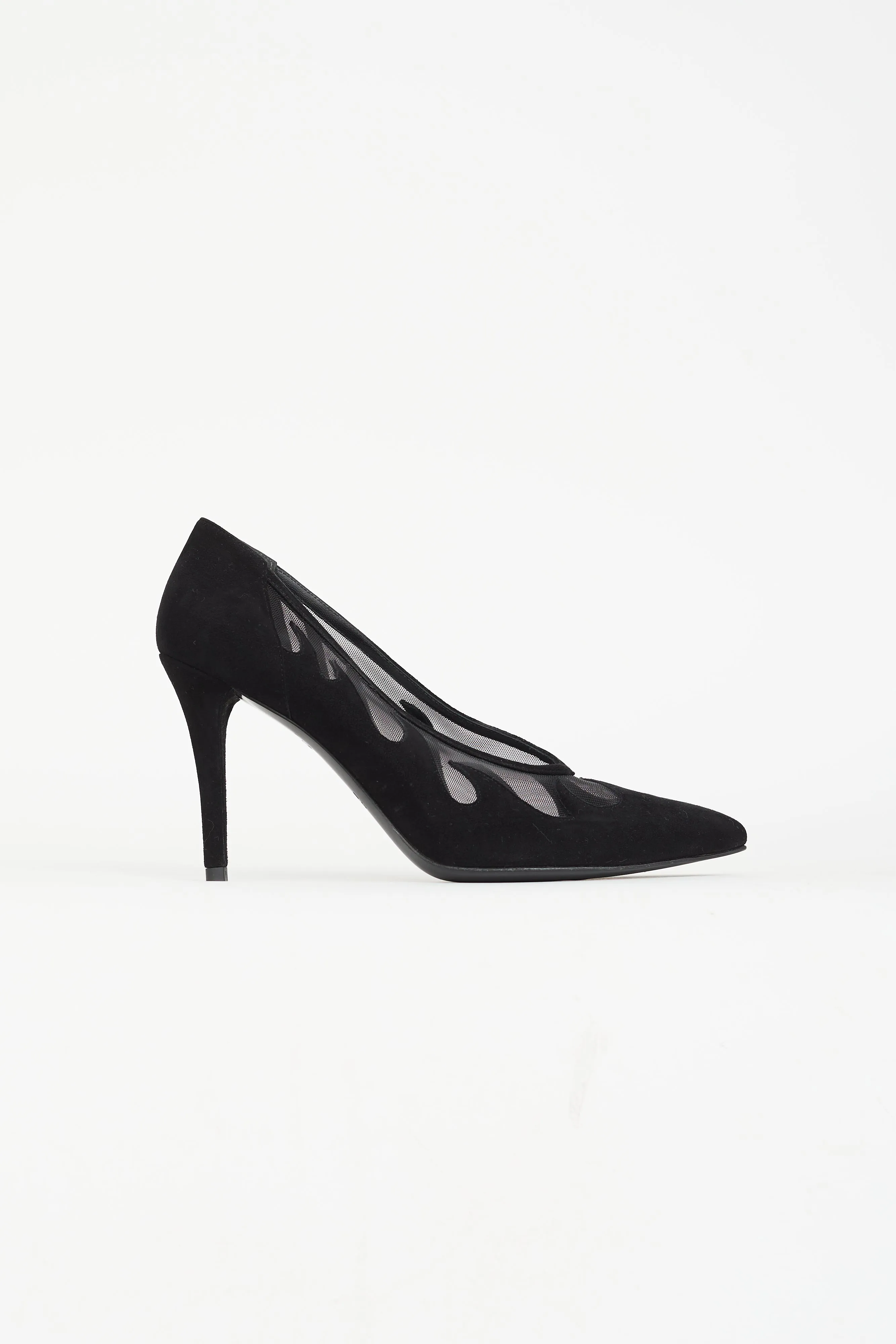 Black Suede & Mesh Flames Pump