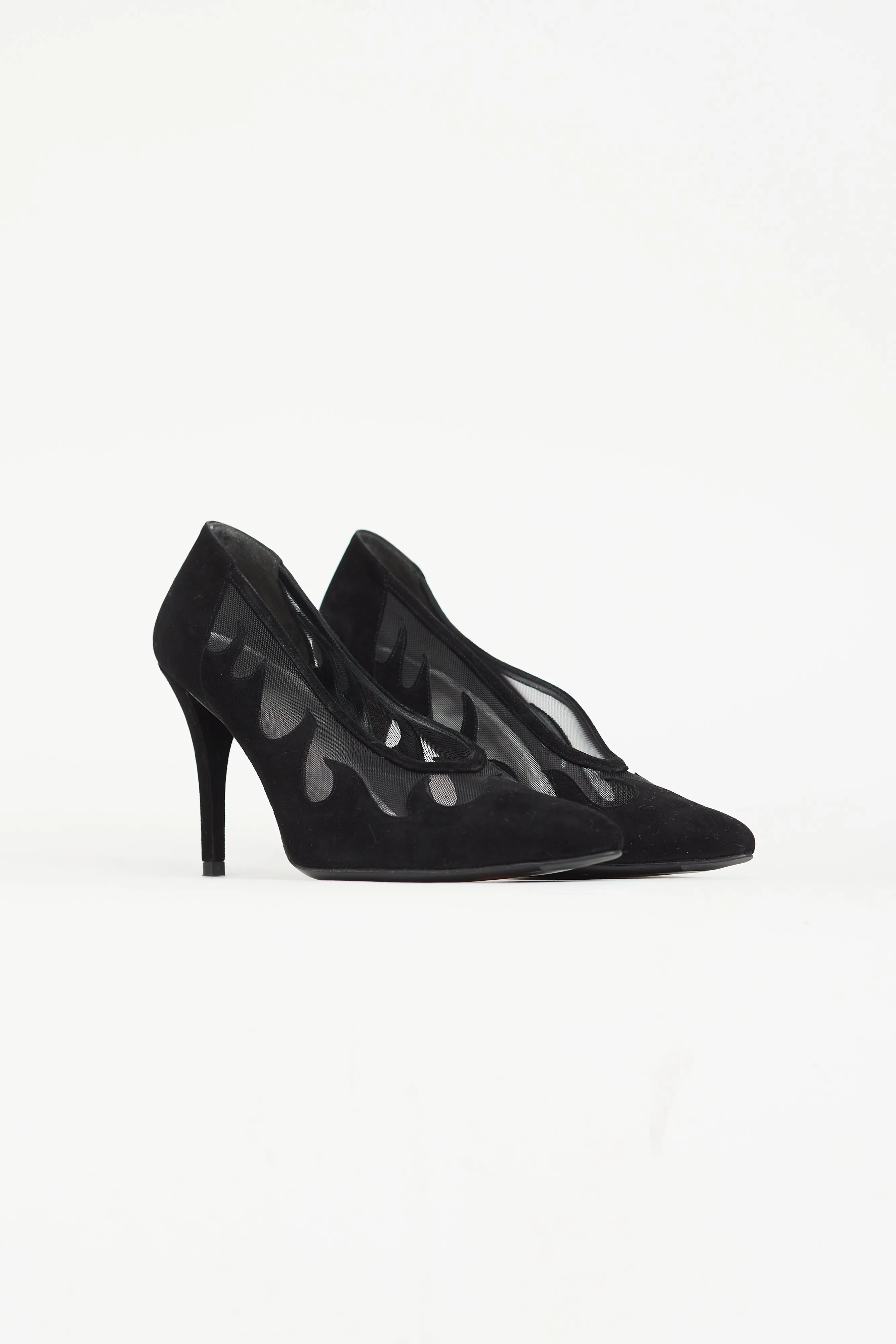 Black Suede & Mesh Flames Pump