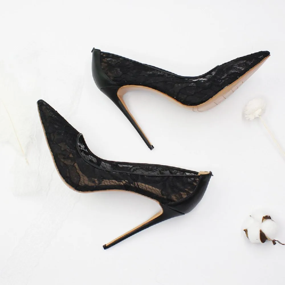 Black Women Wedding Shoes Lace Hollow Out High Heel Stiletto