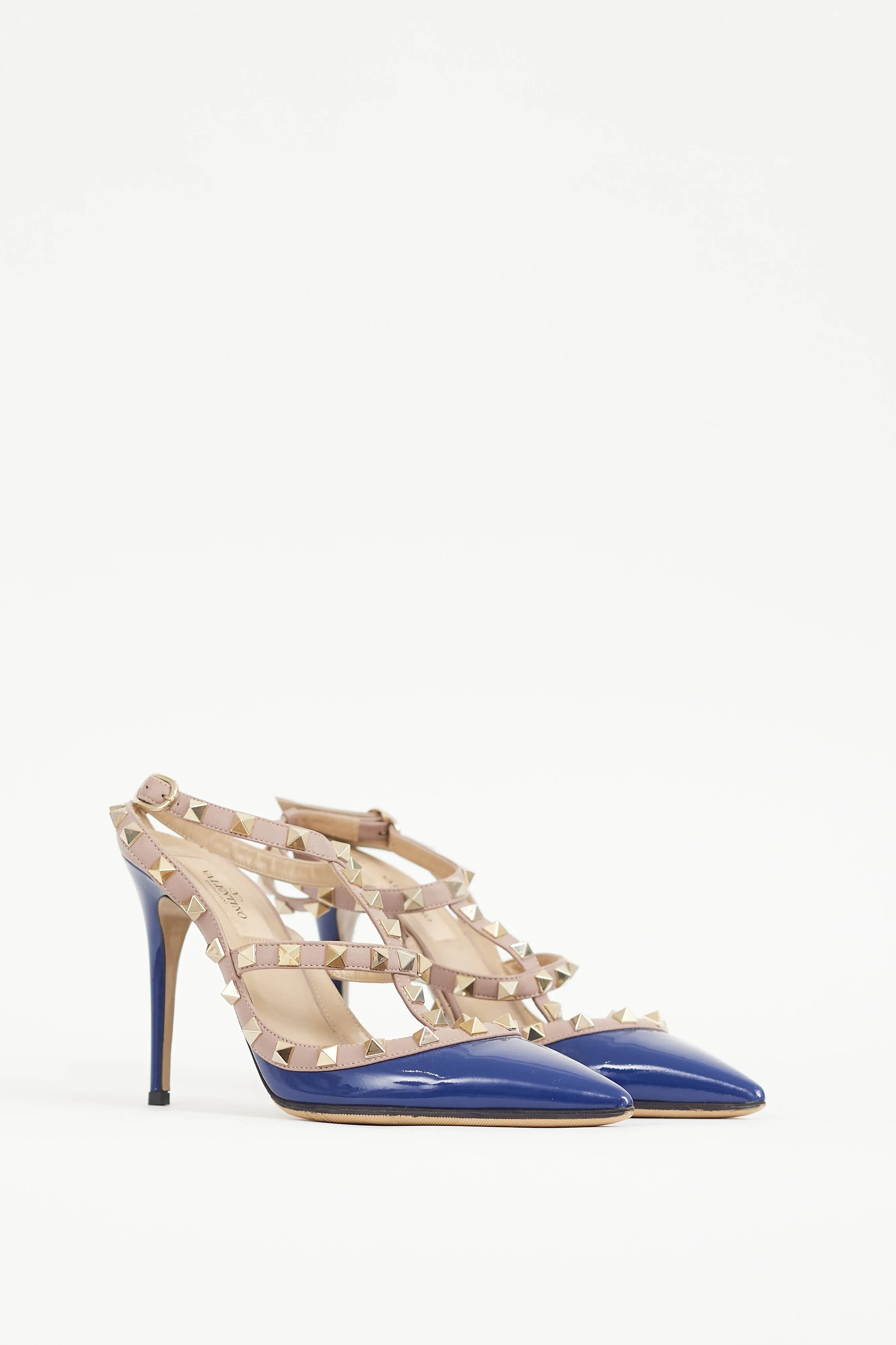 Blue & Pink Rockstud Caged 100 Heel