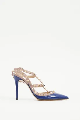 Blue & Pink Rockstud Caged 100 Heel