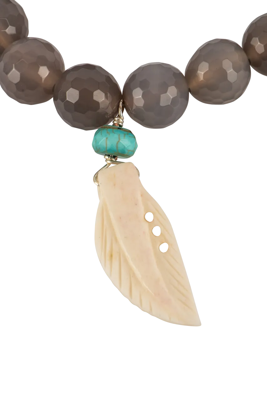 Breathe Deep Designs Agate Bracelet with Bone Feather