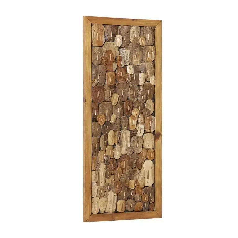 Brown Teak Wood Rustic Carved Faces Wall Decor