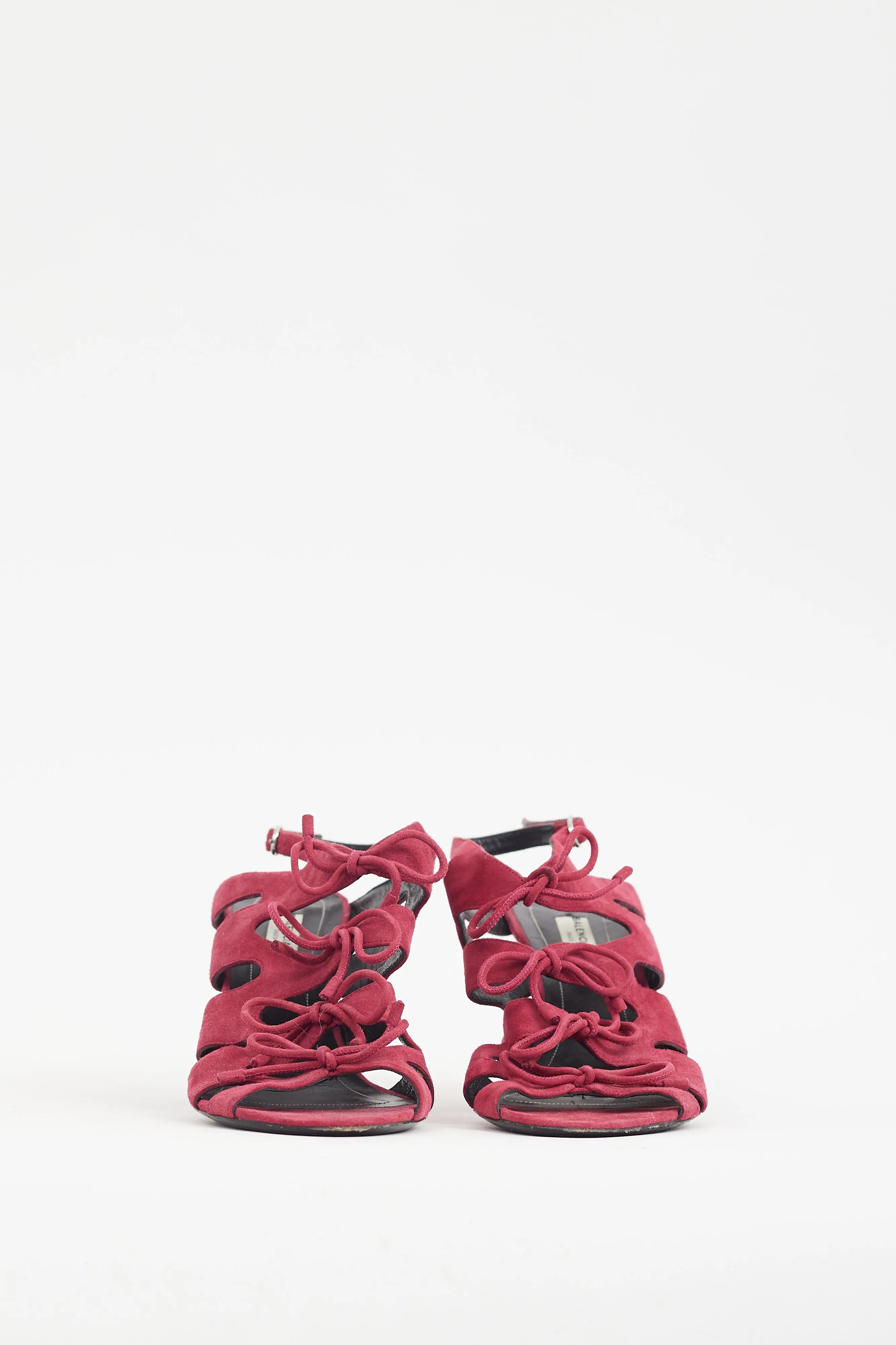 Burgundy Suede Caged Bow Heel