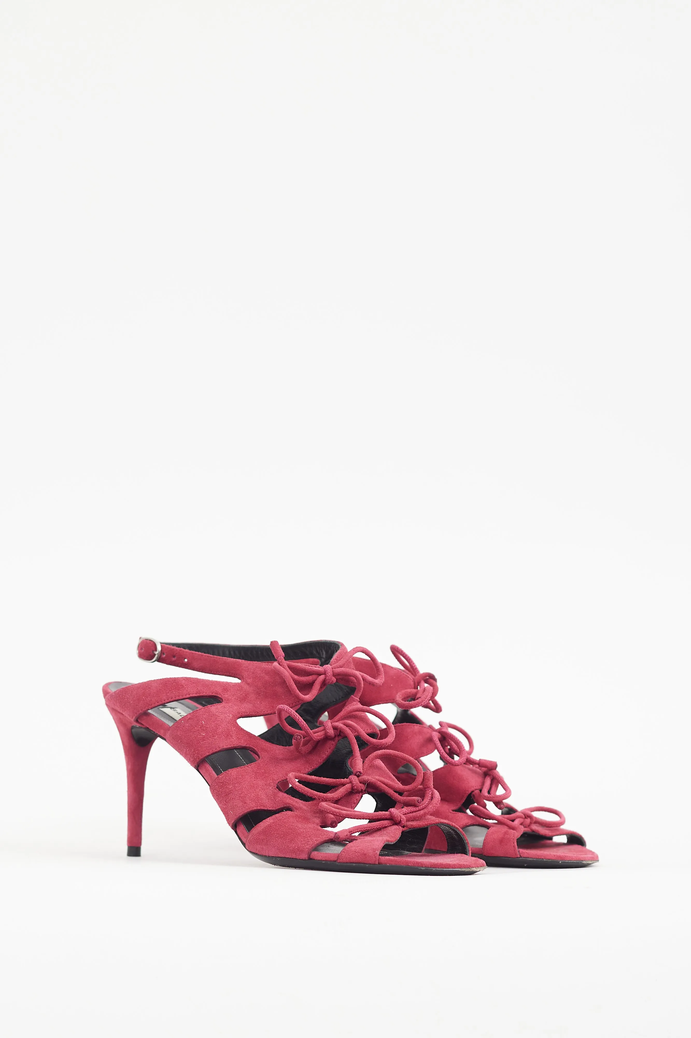 Burgundy Suede Caged Bow Heel