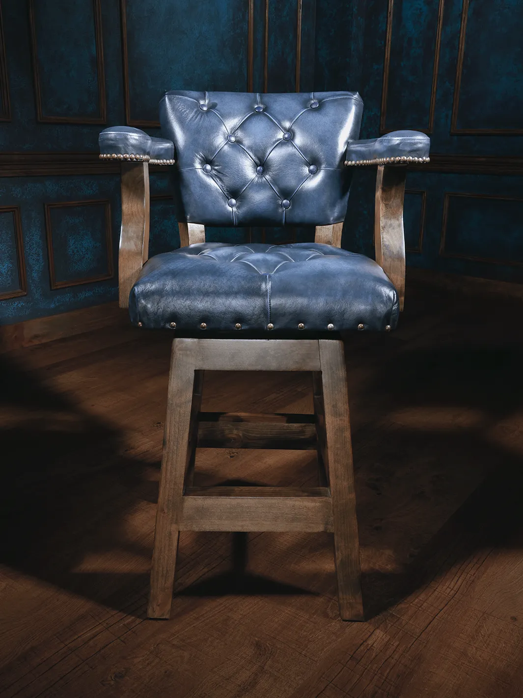 Burnished Blue Chisum Tufted Leather Bar Stool
