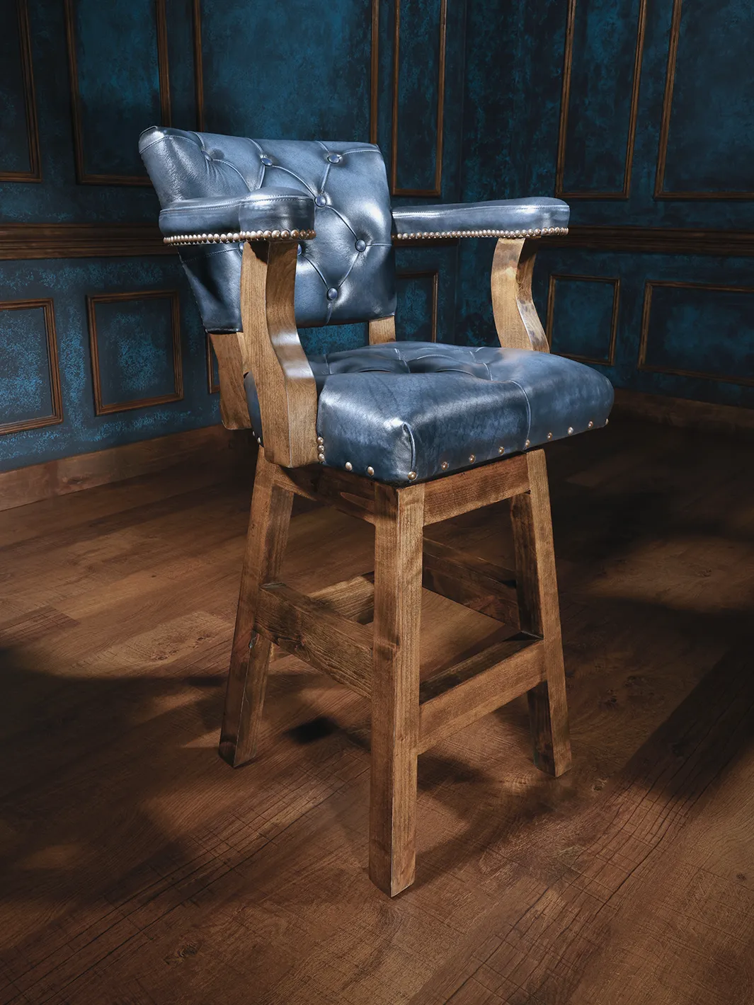 Burnished Blue Chisum Tufted Leather Bar Stool