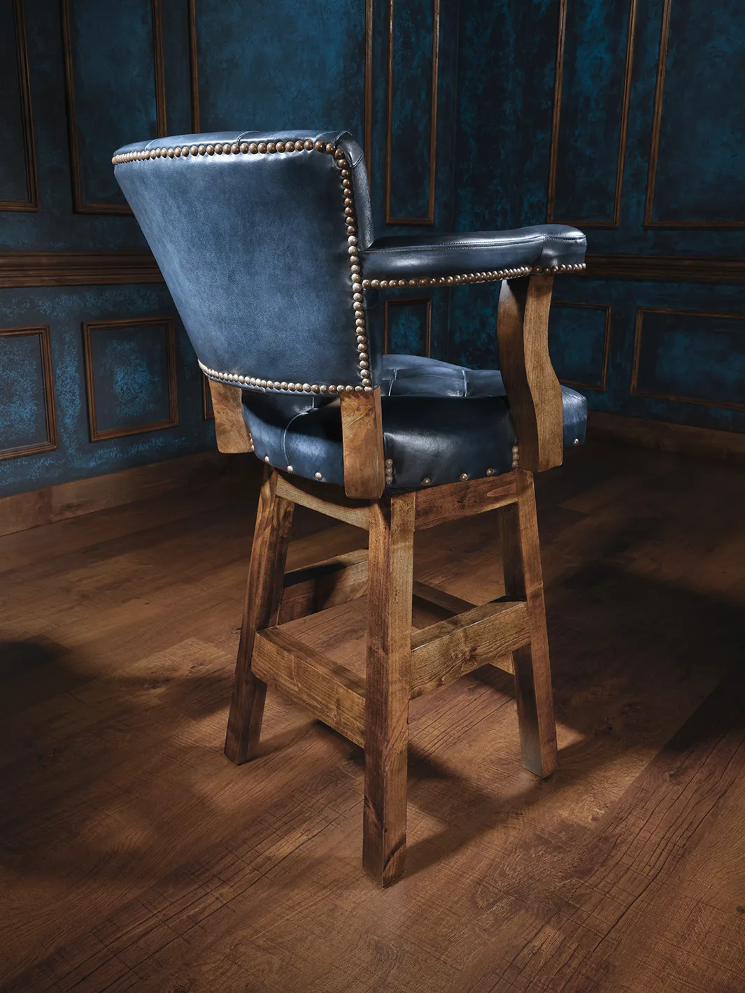 Burnished Blue Chisum Tufted Leather Bar Stool