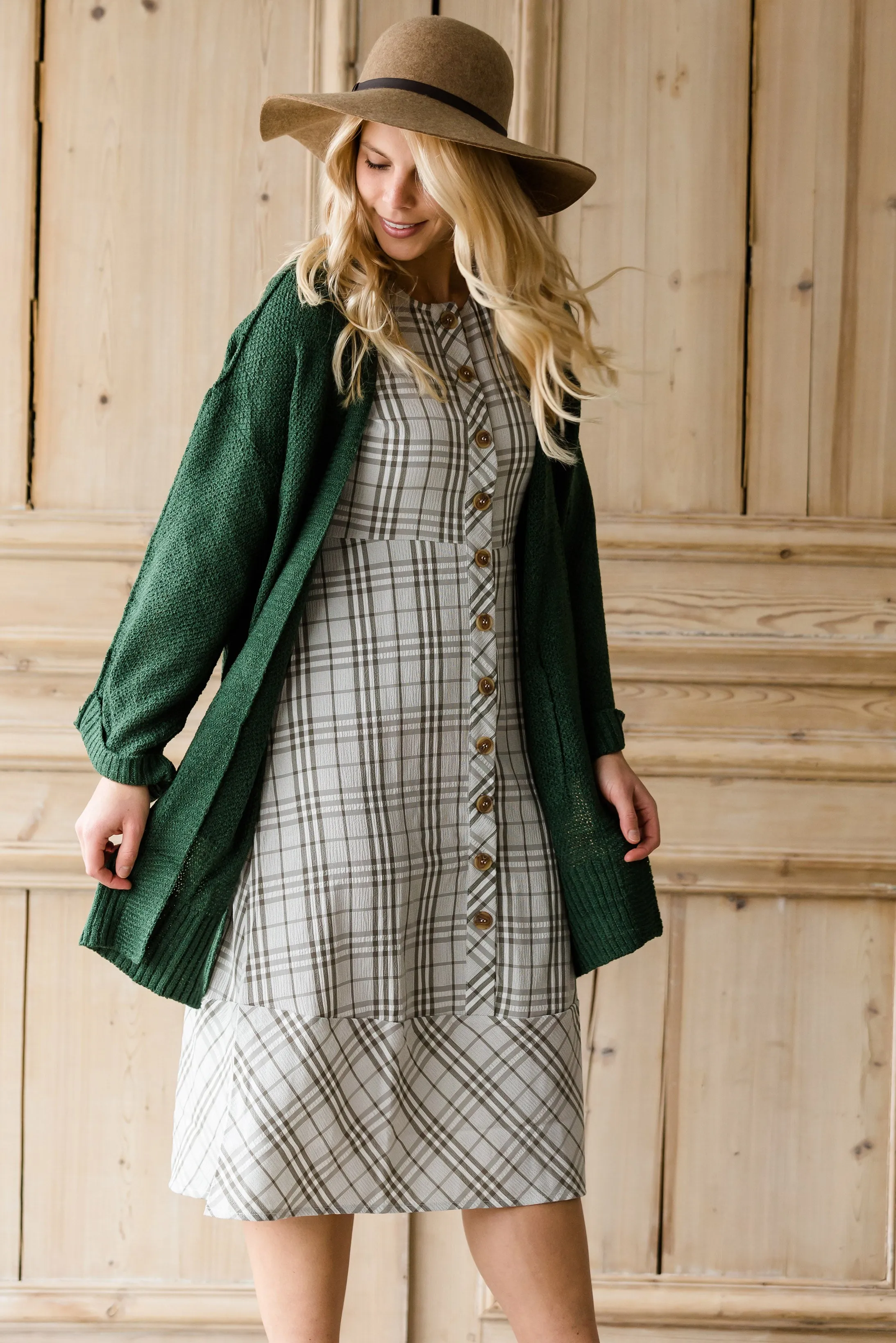 Button Up Plaid 1/2 Sleeve Midi Dress - FINAL SALE