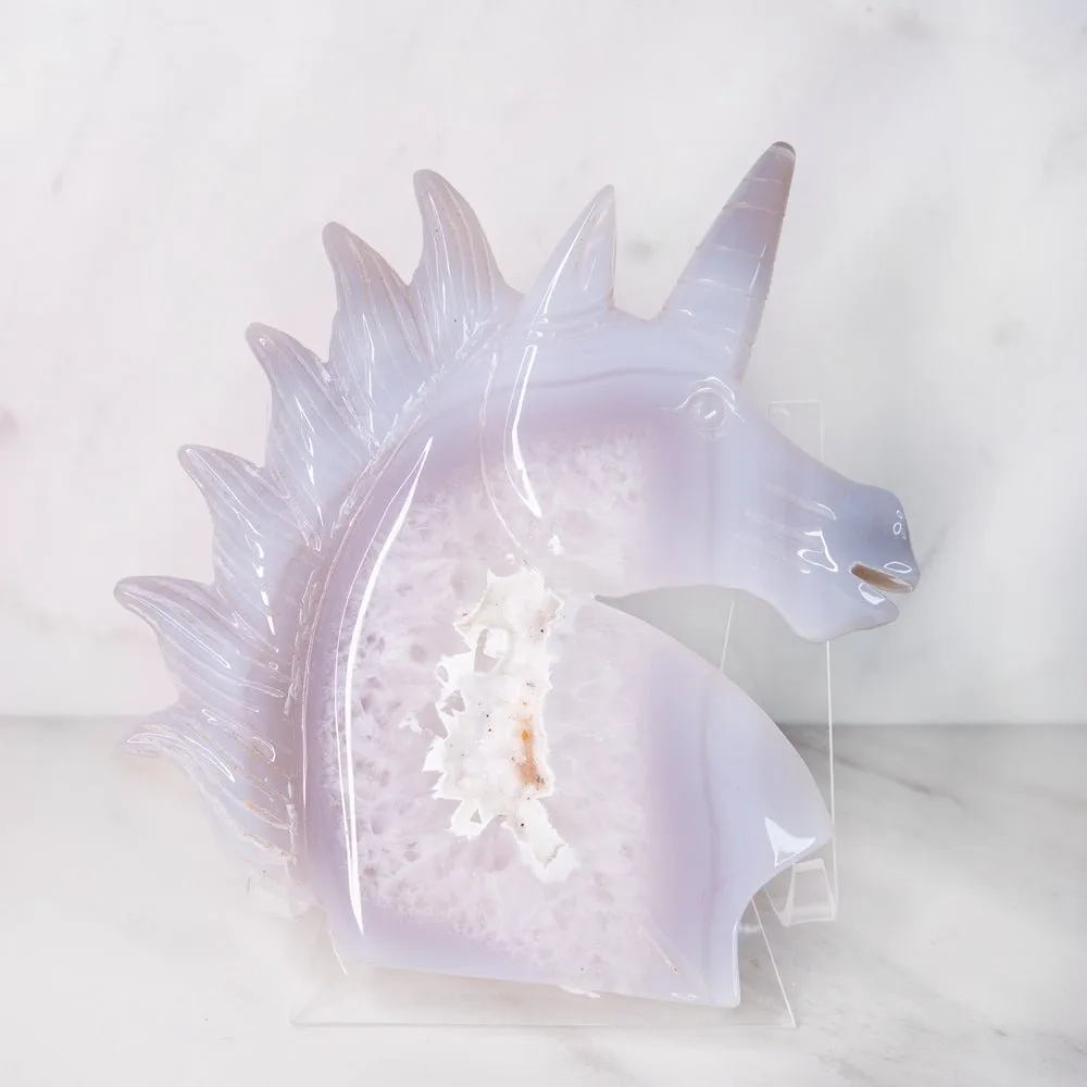 Carved Agate Unicorn With Suger Crystals