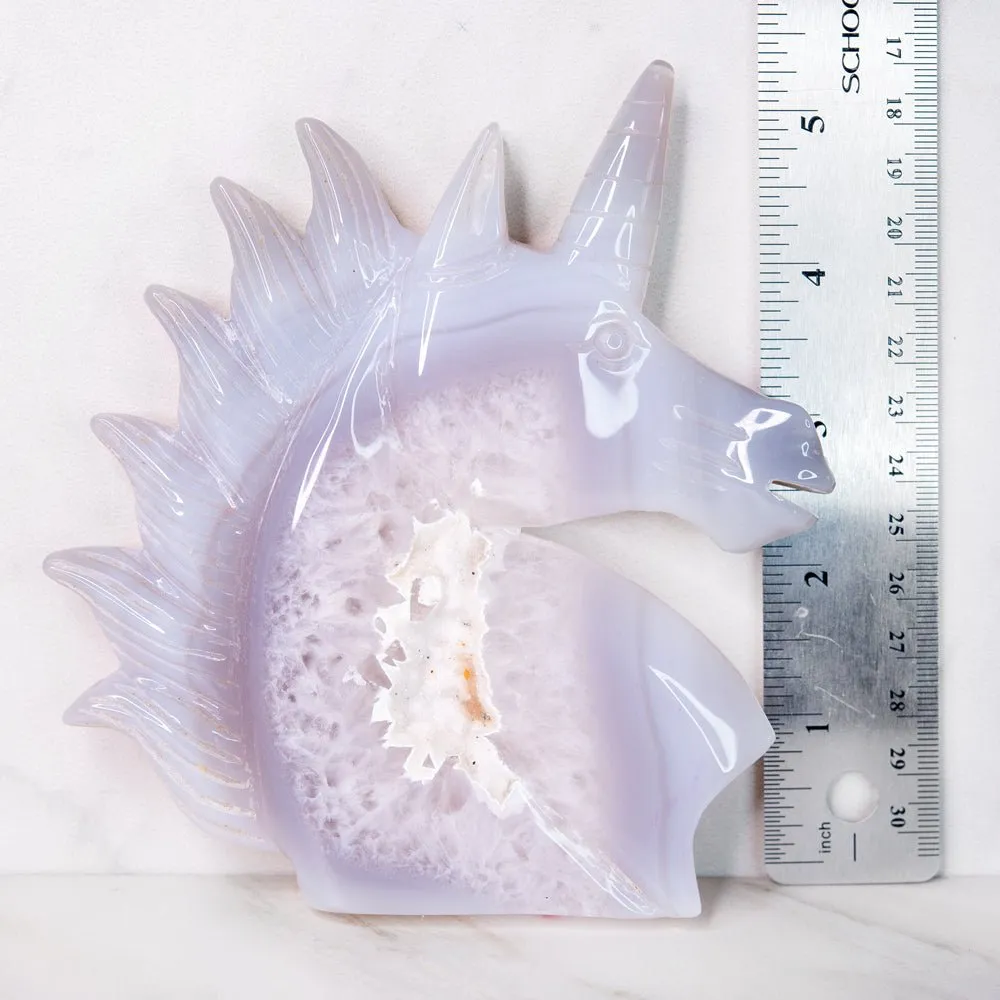 Carved Agate Unicorn With Suger Crystals
