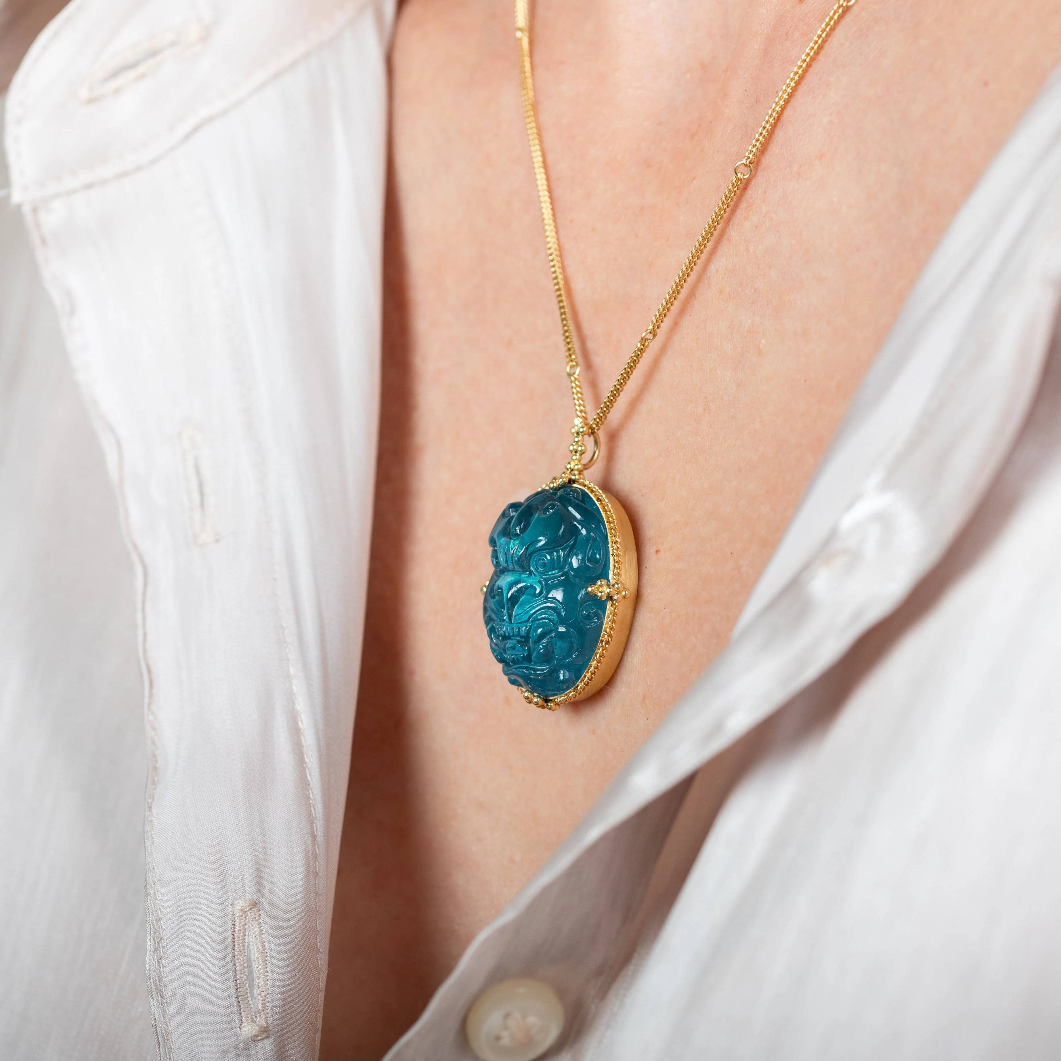 Carved Aquamarine Dragon Necklace
