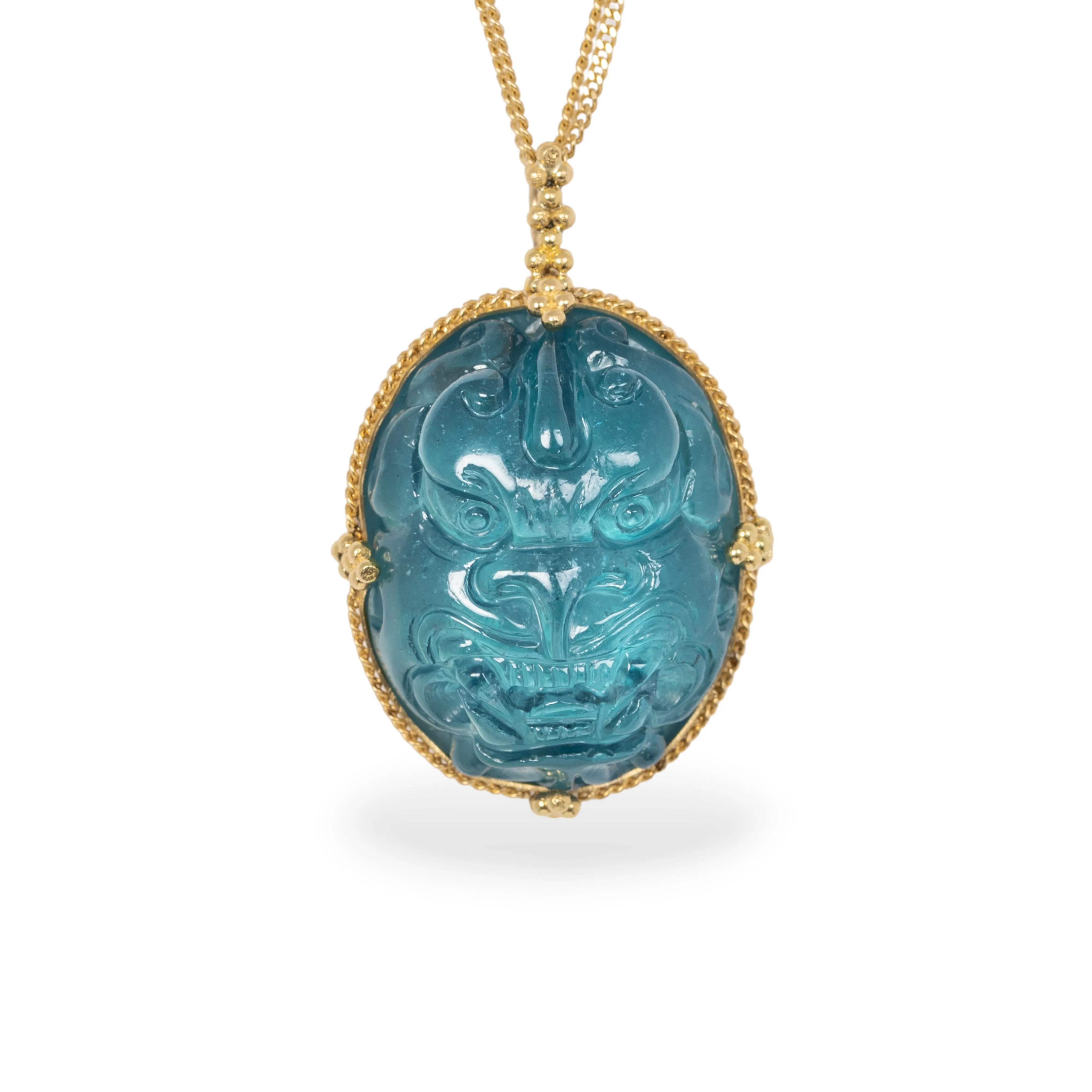 Carved Aquamarine Dragon Necklace
