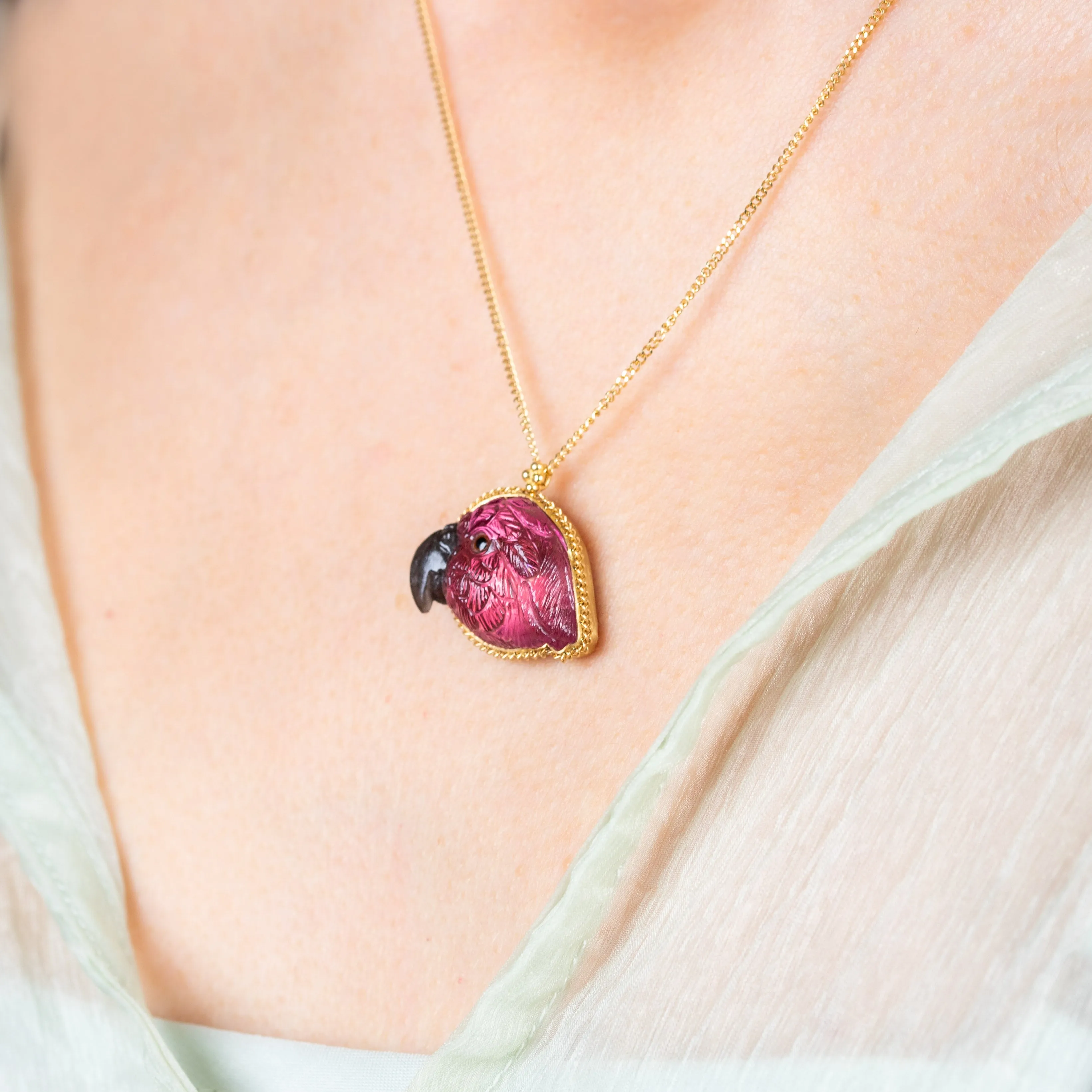 Carved Tourmaline Parrot Necklace