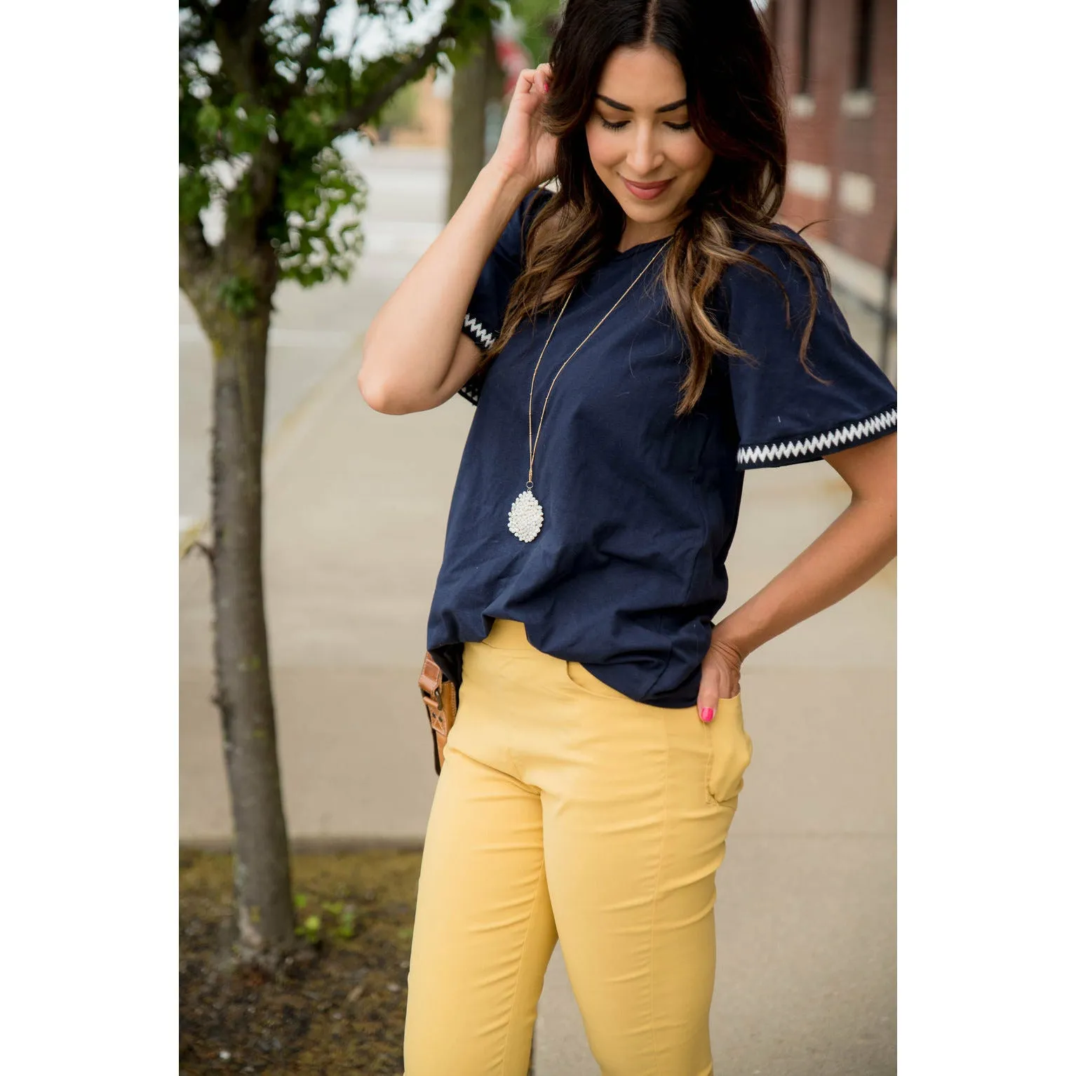 Chevron Stitched Trimmed Tee
