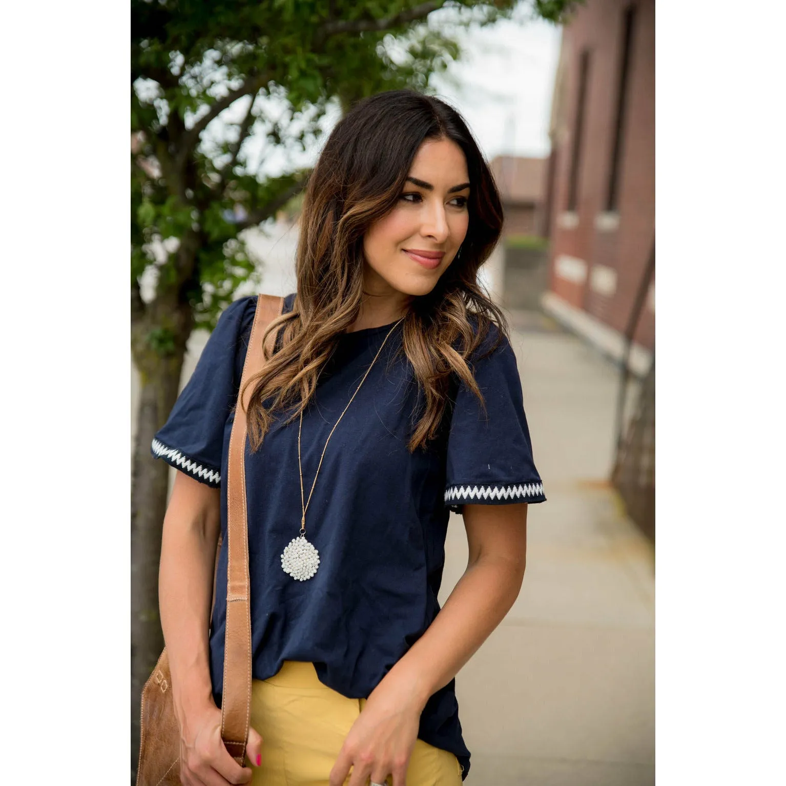 Chevron Stitched Trimmed Tee