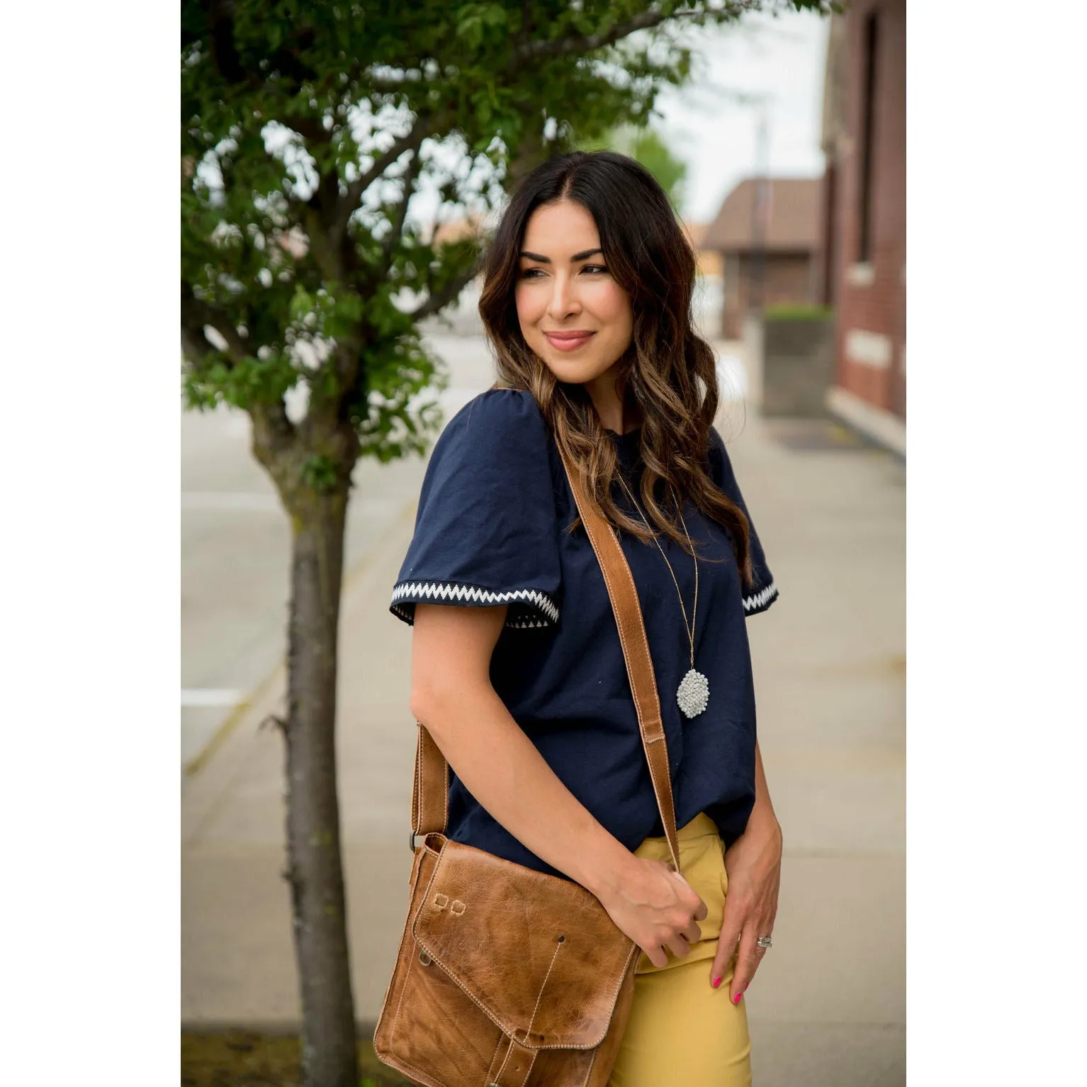 Chevron Stitched Trimmed Tee
