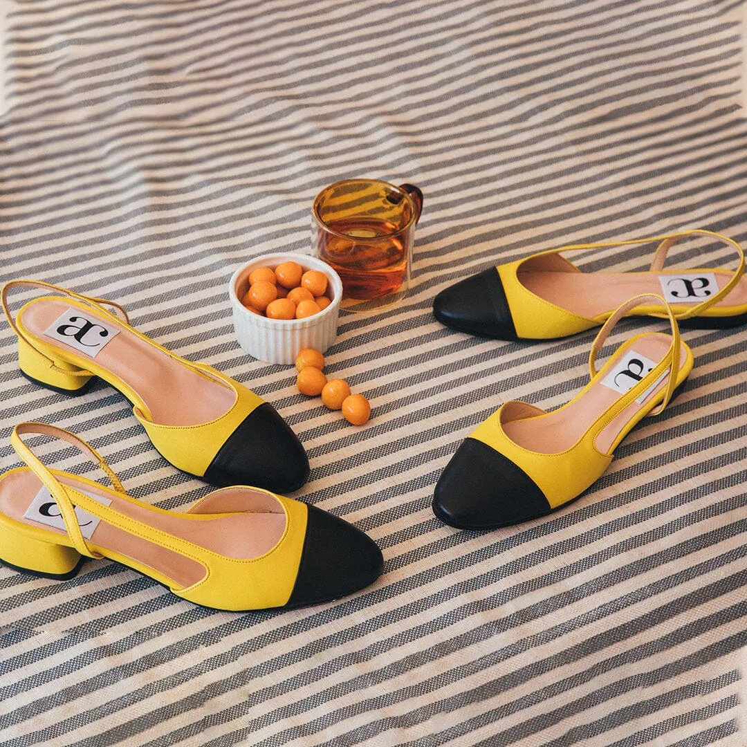 Chloe 10 Slingback Canary Yellow-Black Leather