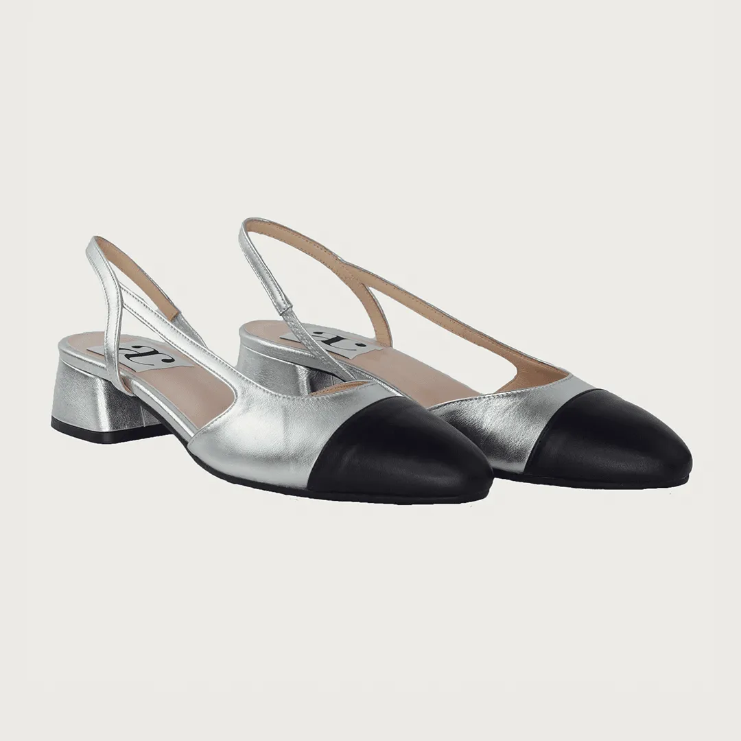 Chloe 30 Slingback Silver-Black Leather