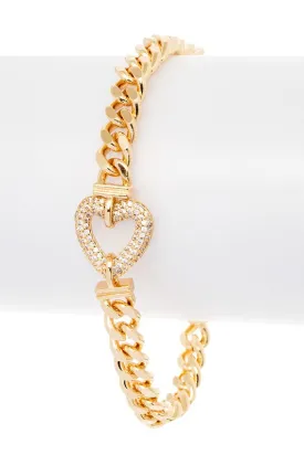 Chunky Link Chain Heart Bracelet - Gold