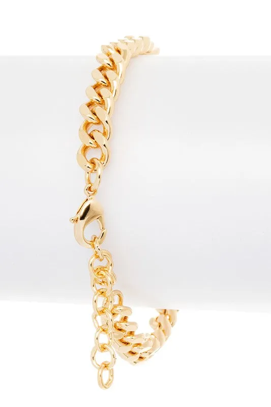 Chunky Link Chain Heart Bracelet - Gold