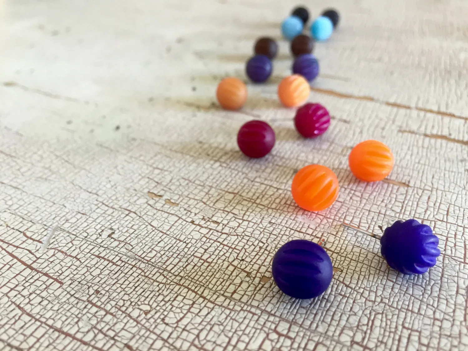 Coffee Brown Matte Corrugated Ball Stud Earrings