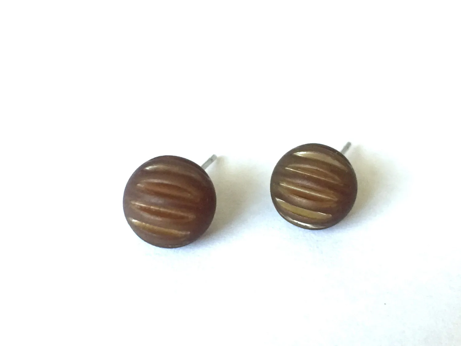 Coffee Brown Matte Corrugated Ball Stud Earrings