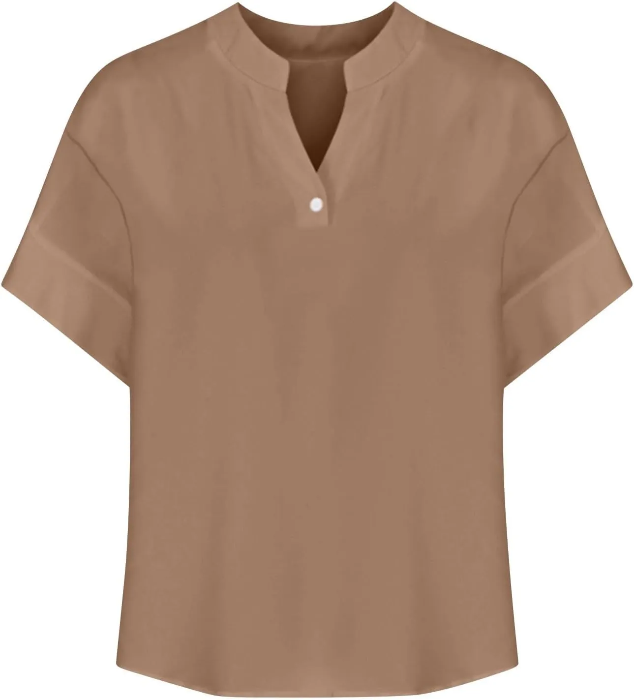 Cotton Linen Shirts for Women 2025 Summer Short Sleeve V Neck Button Down Tops Dressy Casual Oversized Tshirts