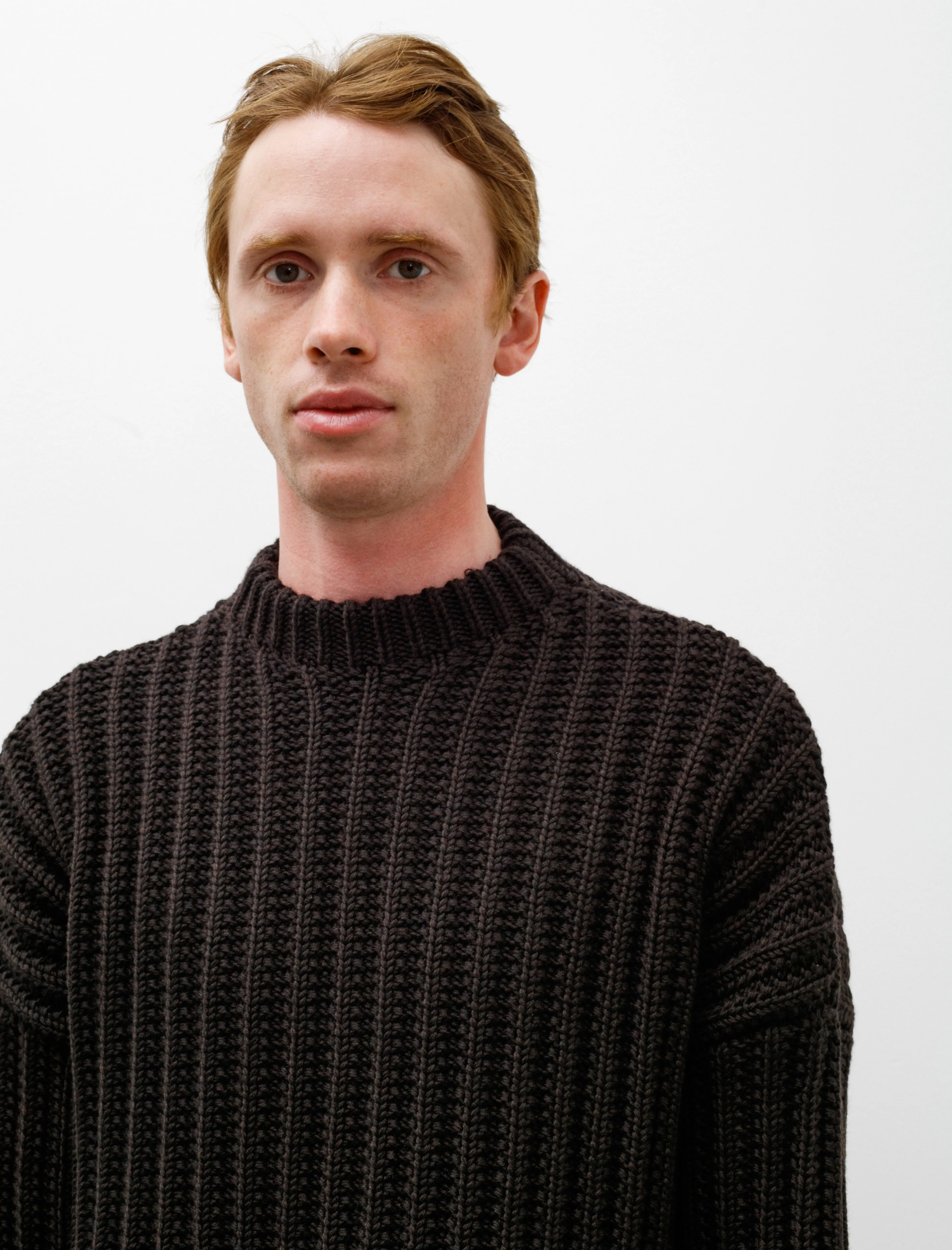 Crew Neck Open Rib Sweater Brown