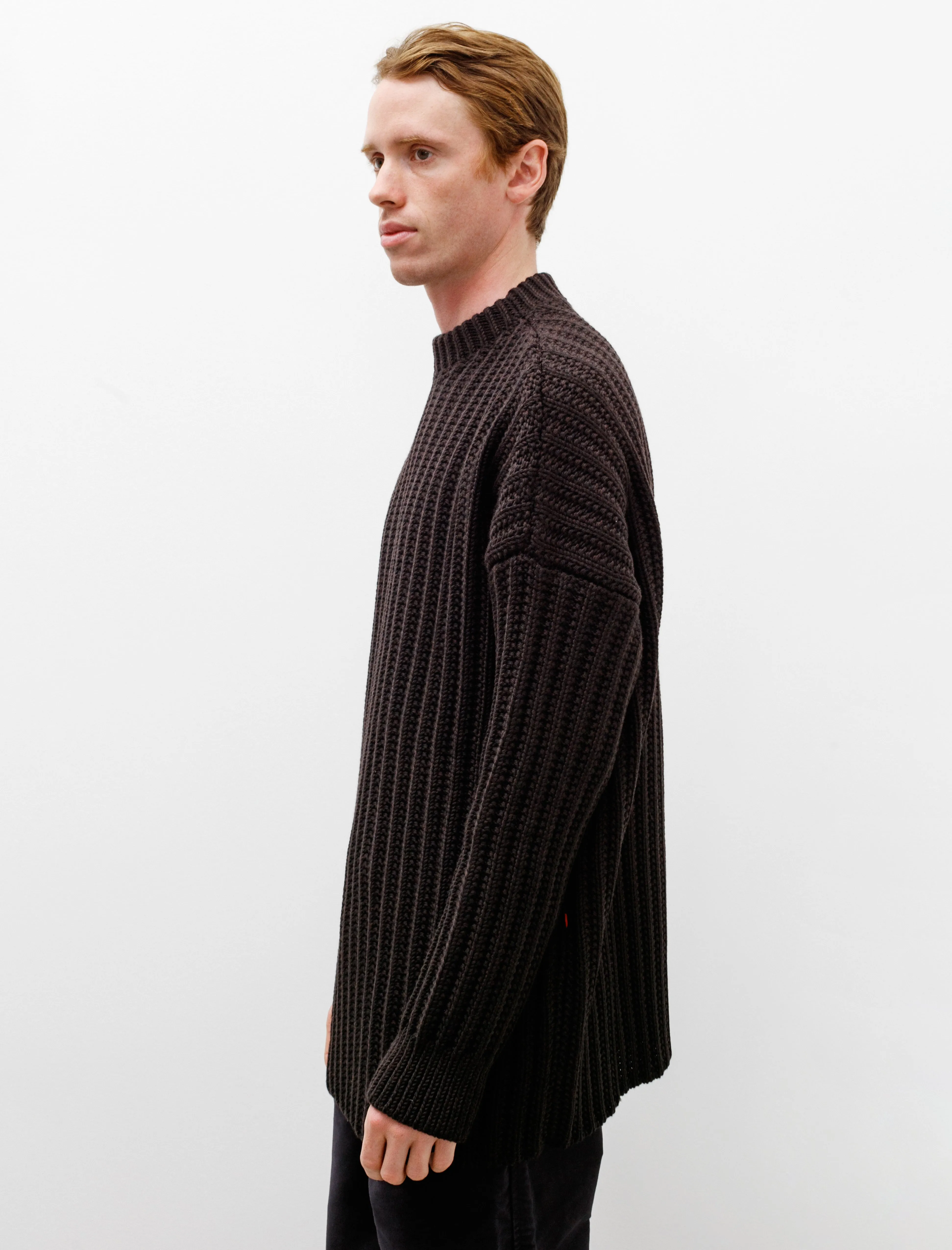 Crew Neck Open Rib Sweater Brown
