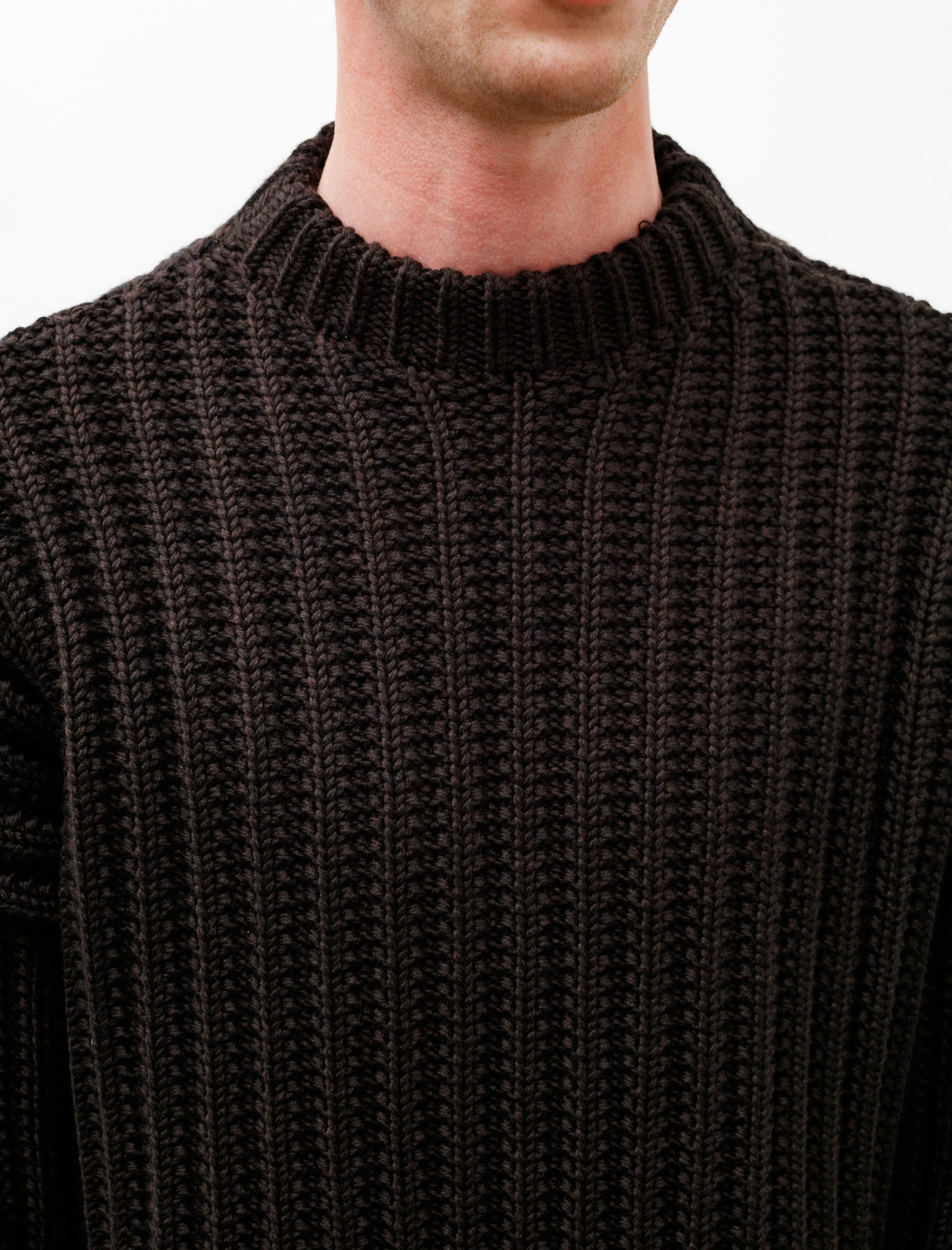 Crew Neck Open Rib Sweater Brown