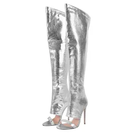 Crocodile Round Toe Zipper Stiletto Over The Knee Boots