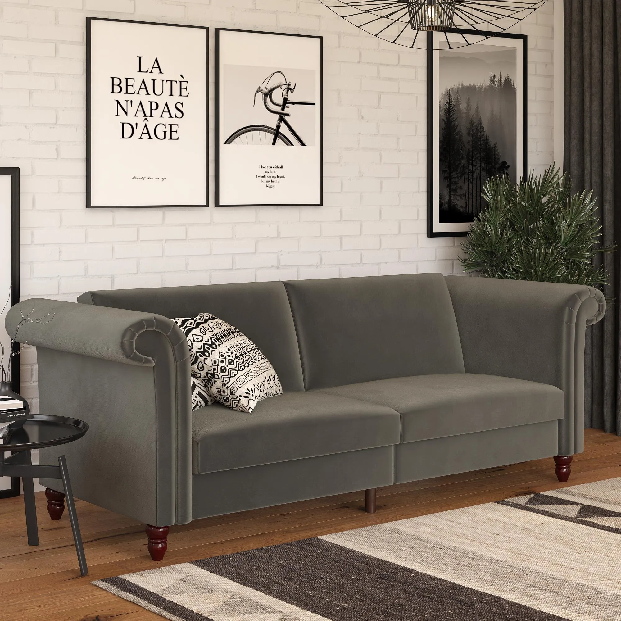 DHP Dante Upholstered Futon, Gray Velvet