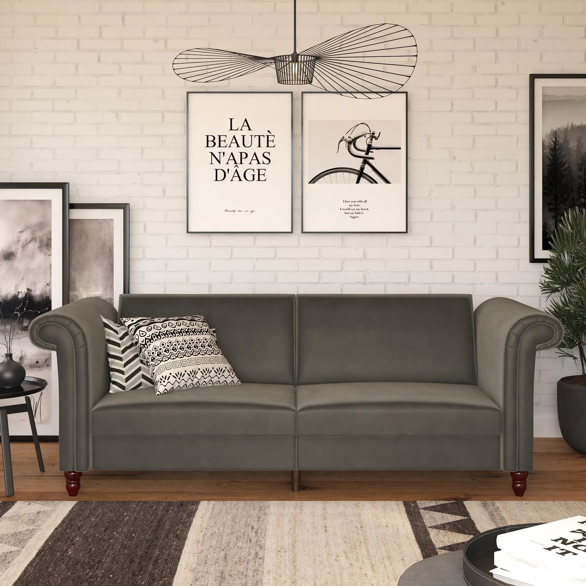 DHP Dante Upholstered Futon, Gray Velvet