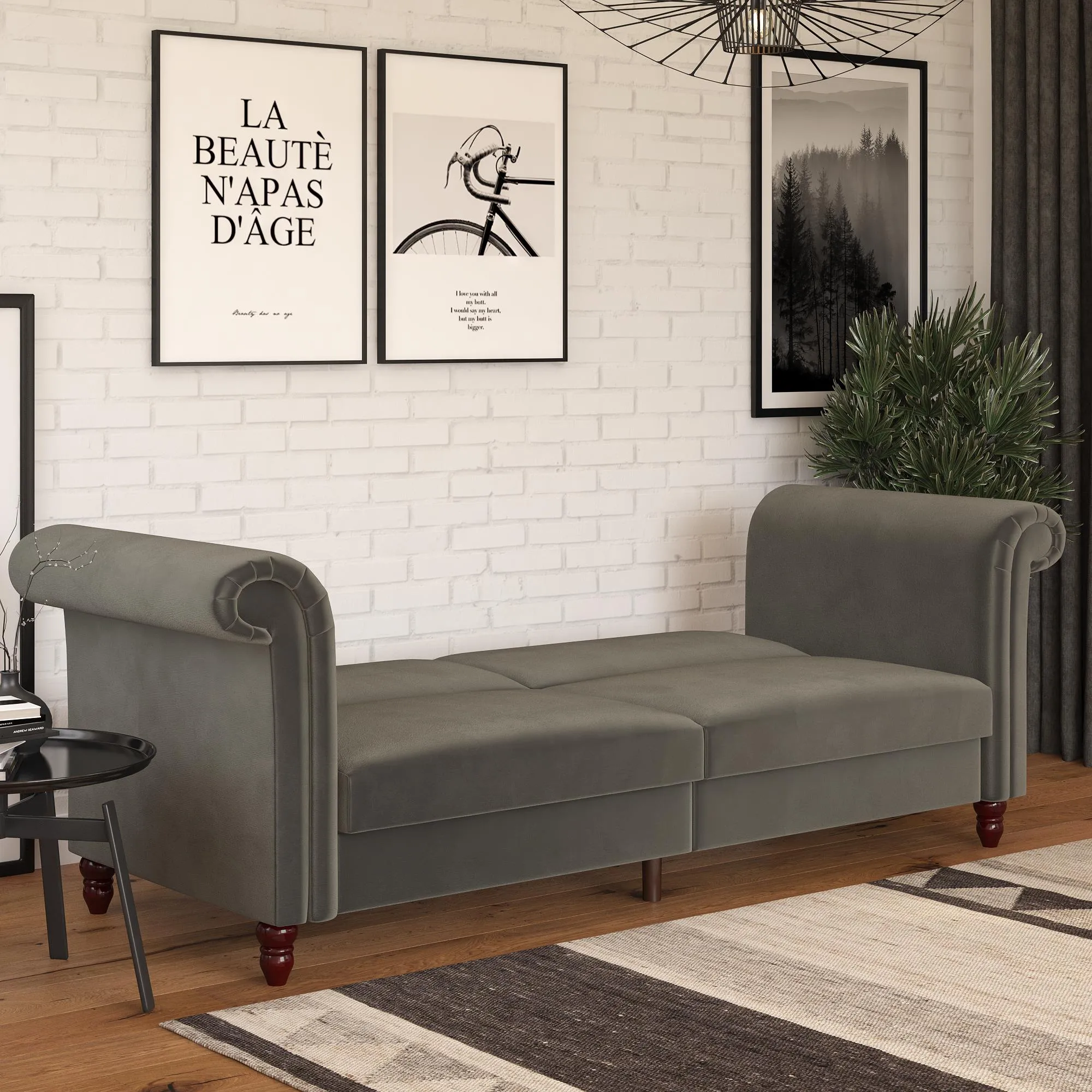 DHP Dante Upholstered Futon, Gray Velvet