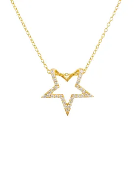 Diamond Open Star Pendant Necklace Gold