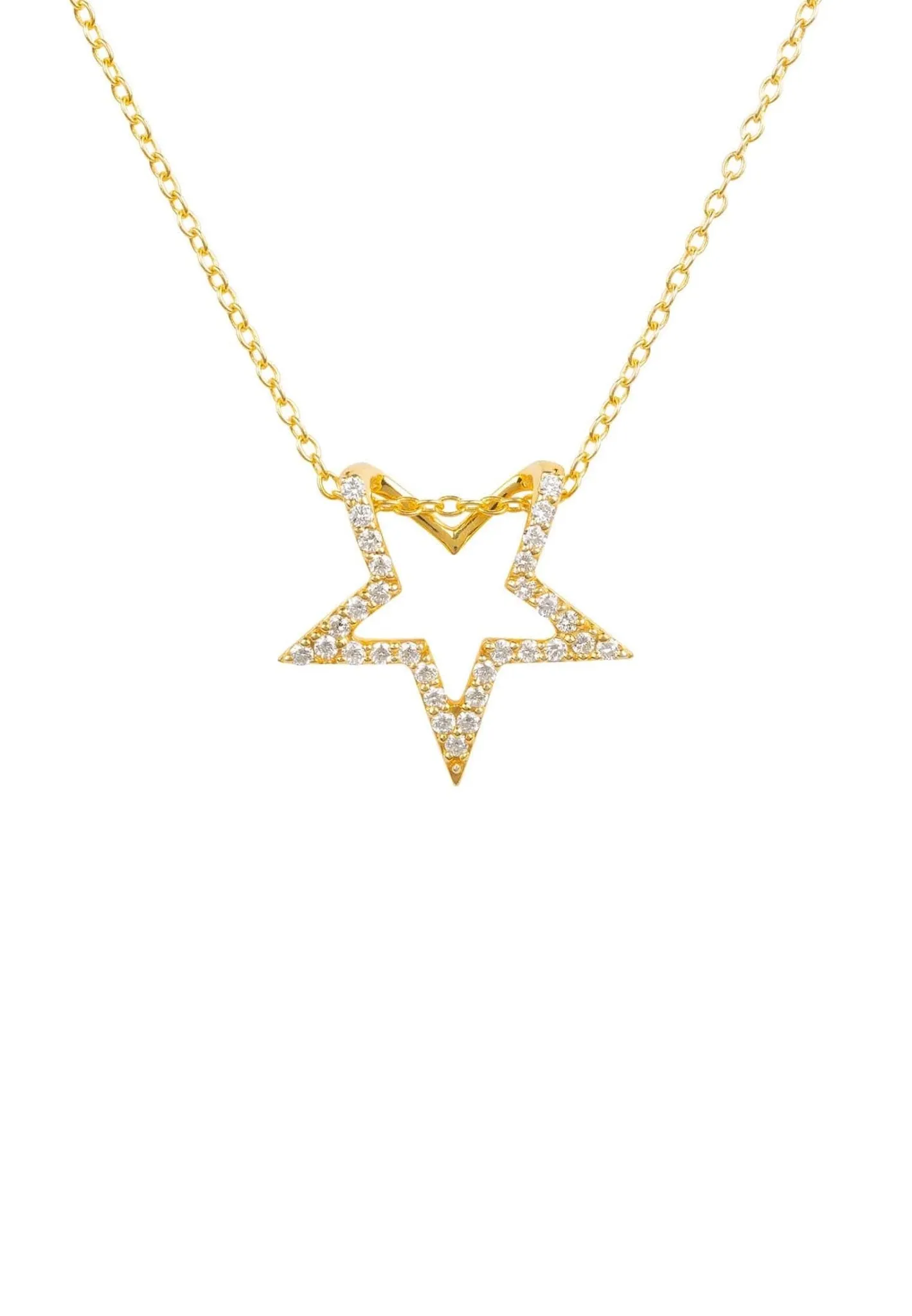 Diamond Open Star Pendant Necklace Gold