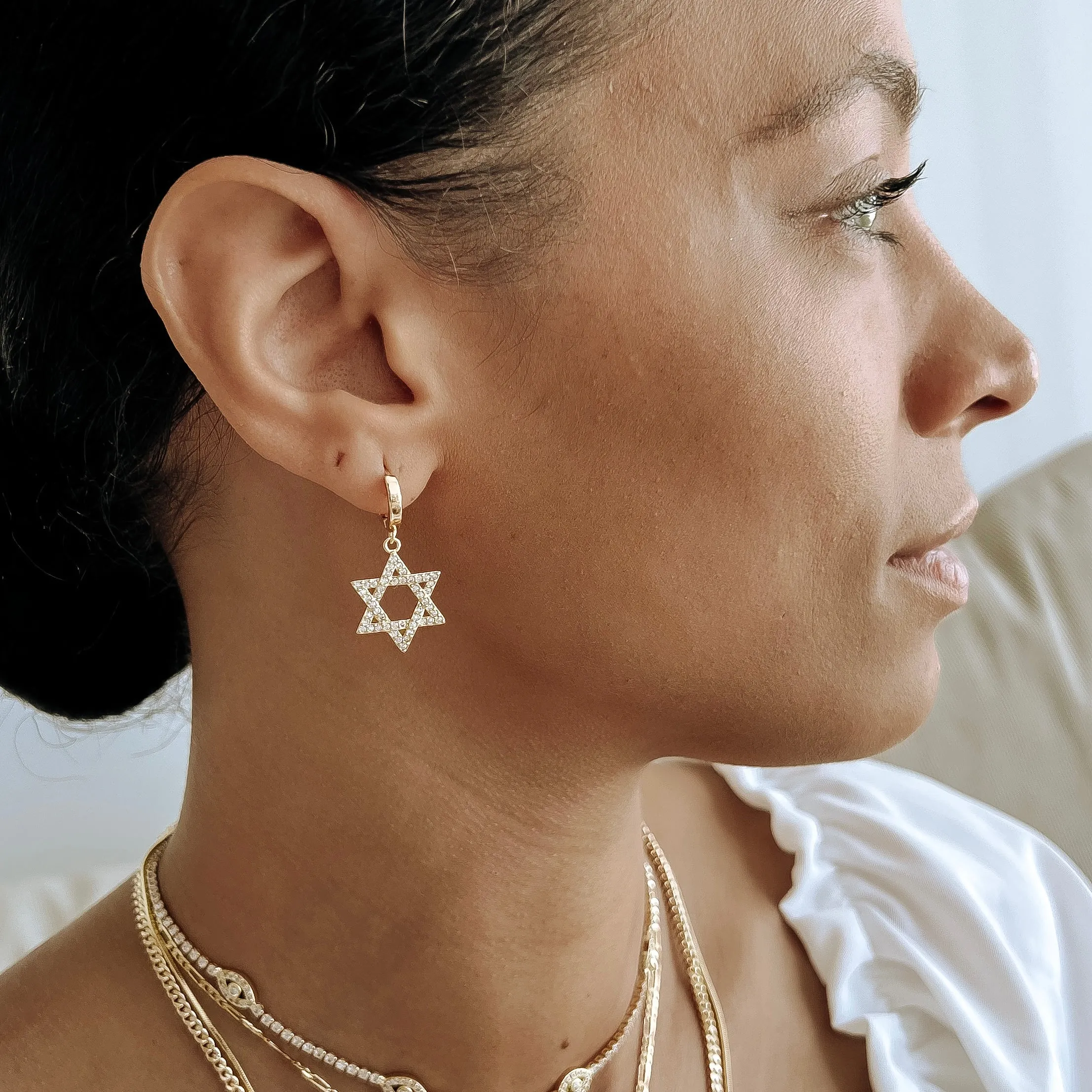 Diamond Star of David Earrings - Gold Filled