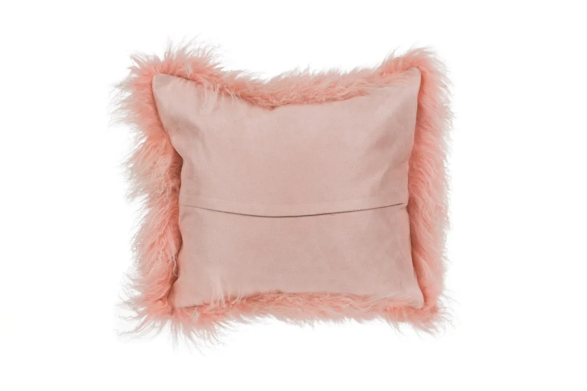 Double Dipped Mongolian Fur Pink Pillow